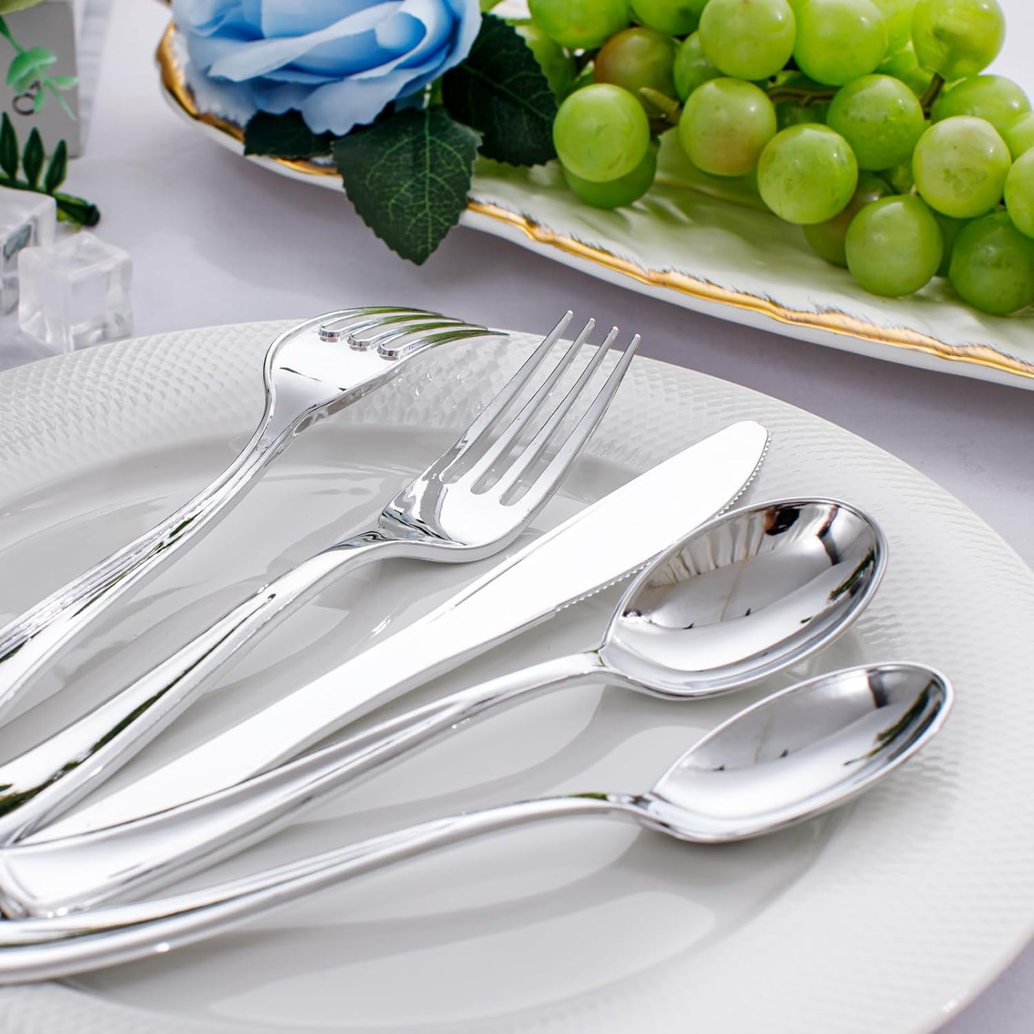 WDF300 Pieces Gold Plastic Silverware - Heavy Duty Disposable Gold Cutlery Set Plastic Gold Silverware Set Plastic Includes 100 Forks, 100 Spoons, 100 Knives