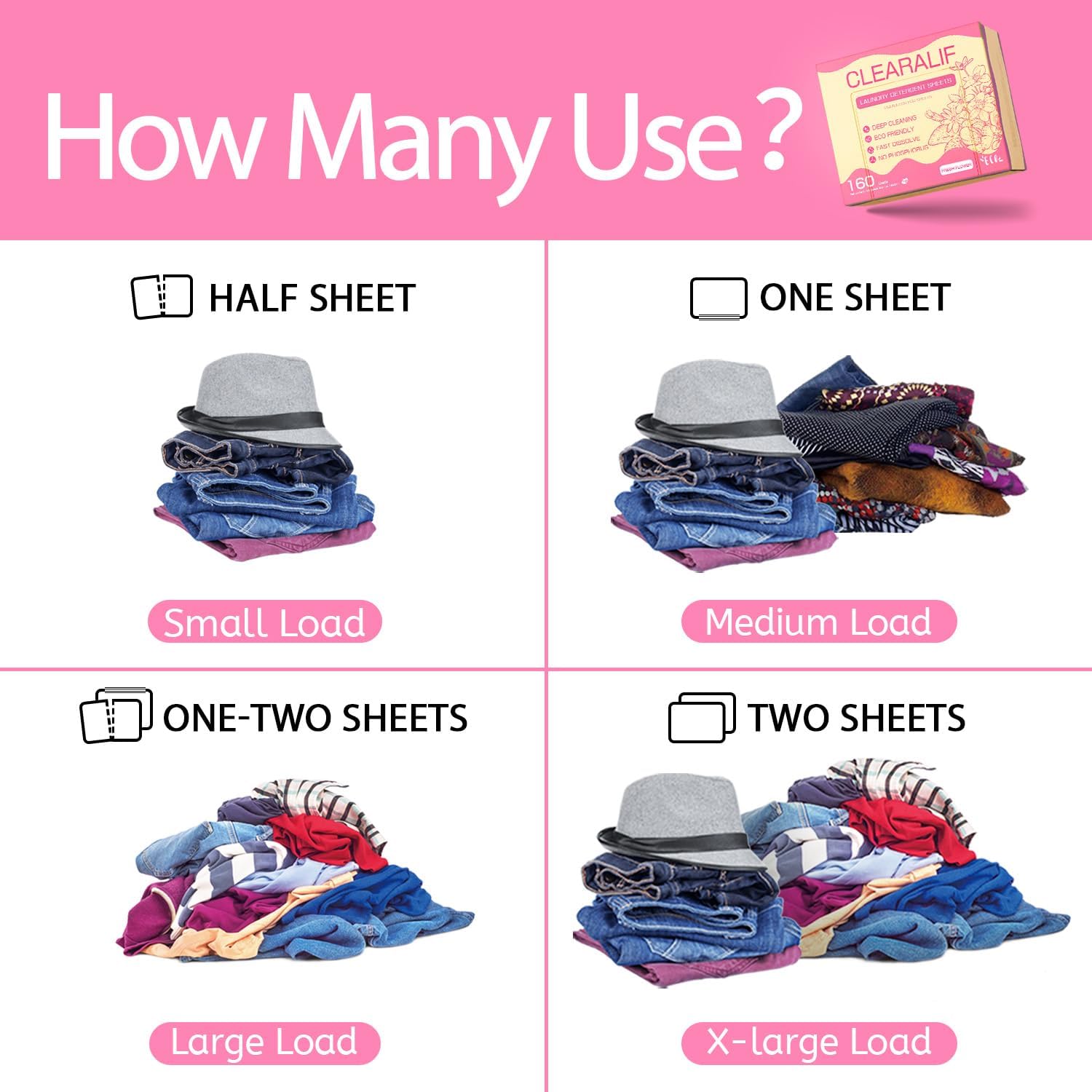 CLEARALIF Laundry Detergent Sheets Up to 160 Loads, Fresh Linen - Great For Travel,Apartments, Dorms,Laundry Detergent Strips Eco Friendly & Hypoallergenic