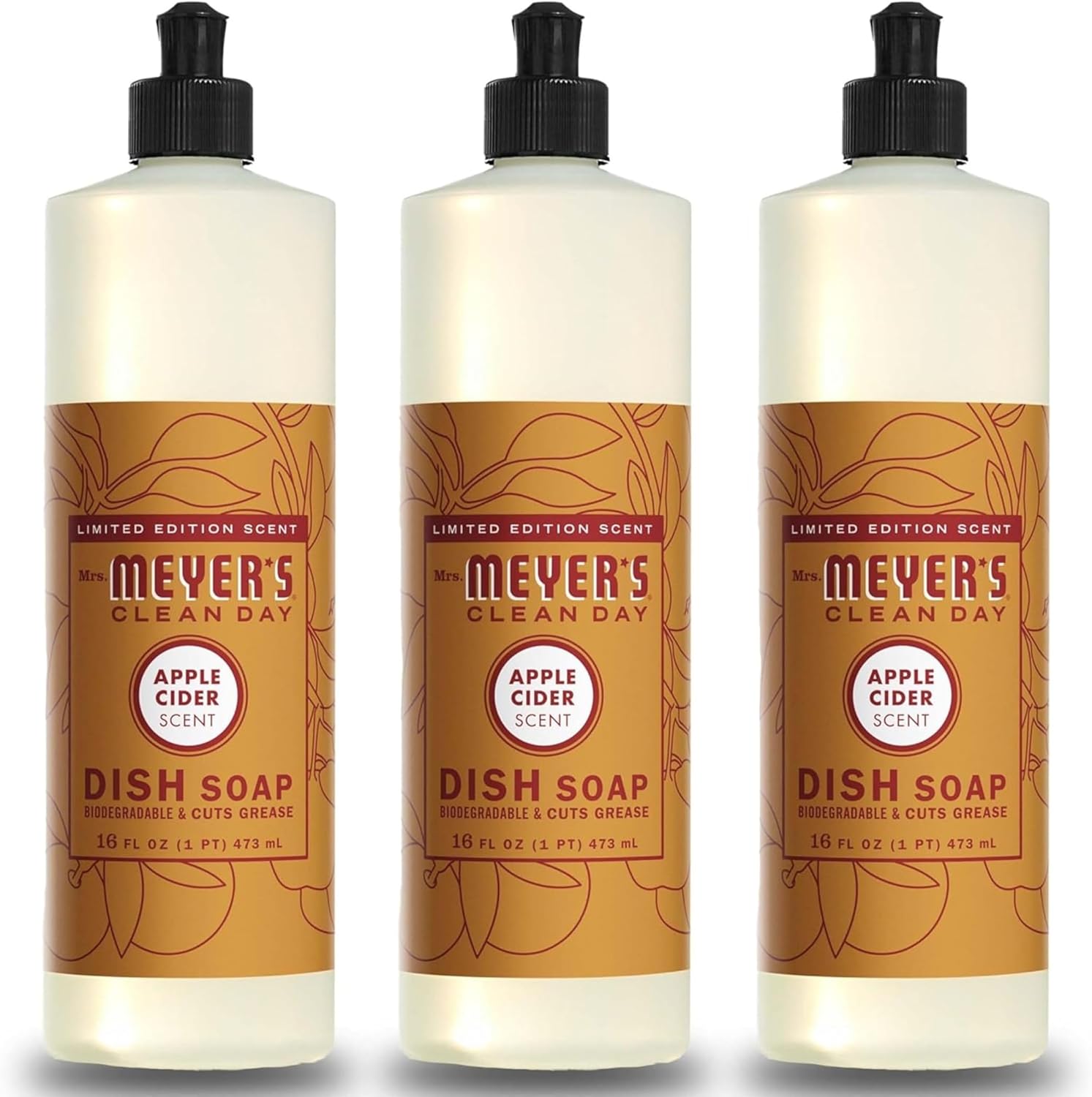 MRS. MEYER'S CLEAN DAY Liquid Dish Soap, Biodegradable Formula, Basil, 16 fl. oz - Pack of 3
