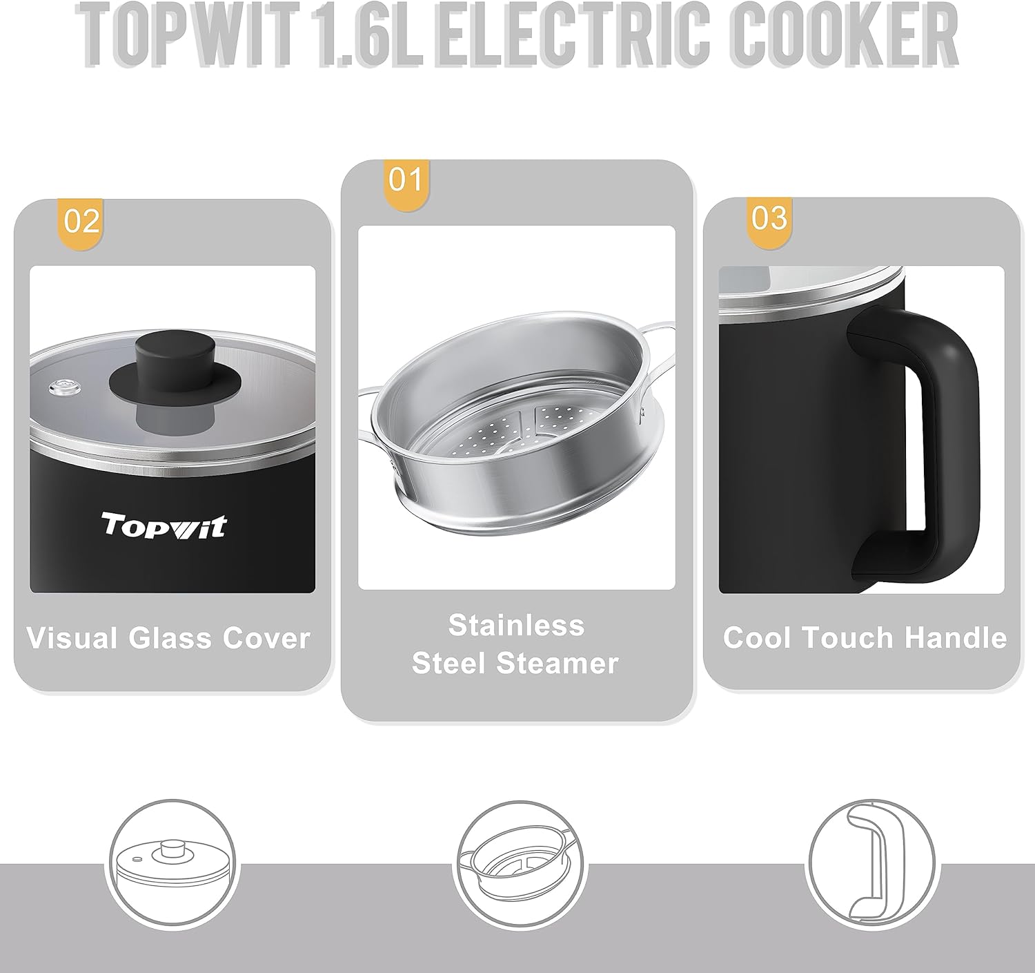 Topwit Hot Pot Electric, Electric Pot, 1.6L Ramen Cooker, Multifunctional Electric Cooker for Pasta, Shabu-Shabu, Oatmeal, Soup and Egg with Over-Heating Protection, Boil Dry Protection, Blue