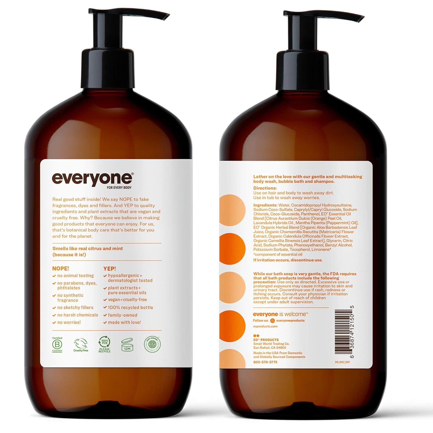 Everyone 3-in-1 Soap, Body Wash, Bubble Bath, Shampoo, 32 Ounce (Pack of 2), Lavender and Aloe, Coconut Cleanser with Organic Plant Extracts and Pure Essential Oils (Packaging May Vary)
