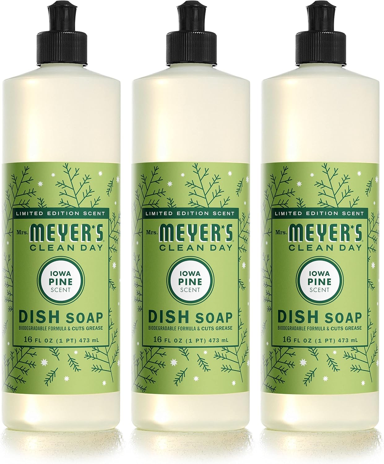 MRS. MEYER'S CLEAN DAY Liquid Dish Soap, Biodegradable Formula, Basil, 16 fl. oz - Pack of 3