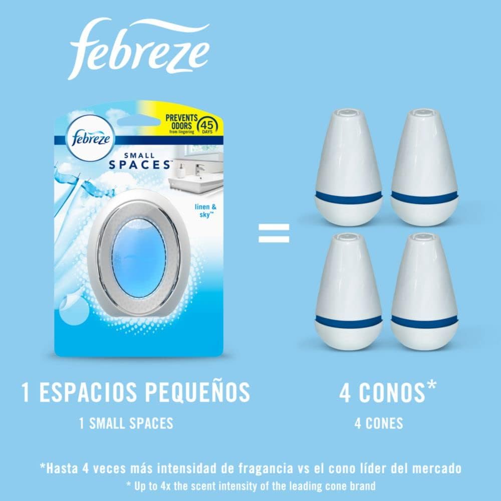 Febreze Small Spaces Air Freshener Linen & Sky, .25 fl. oz., Pack of 4