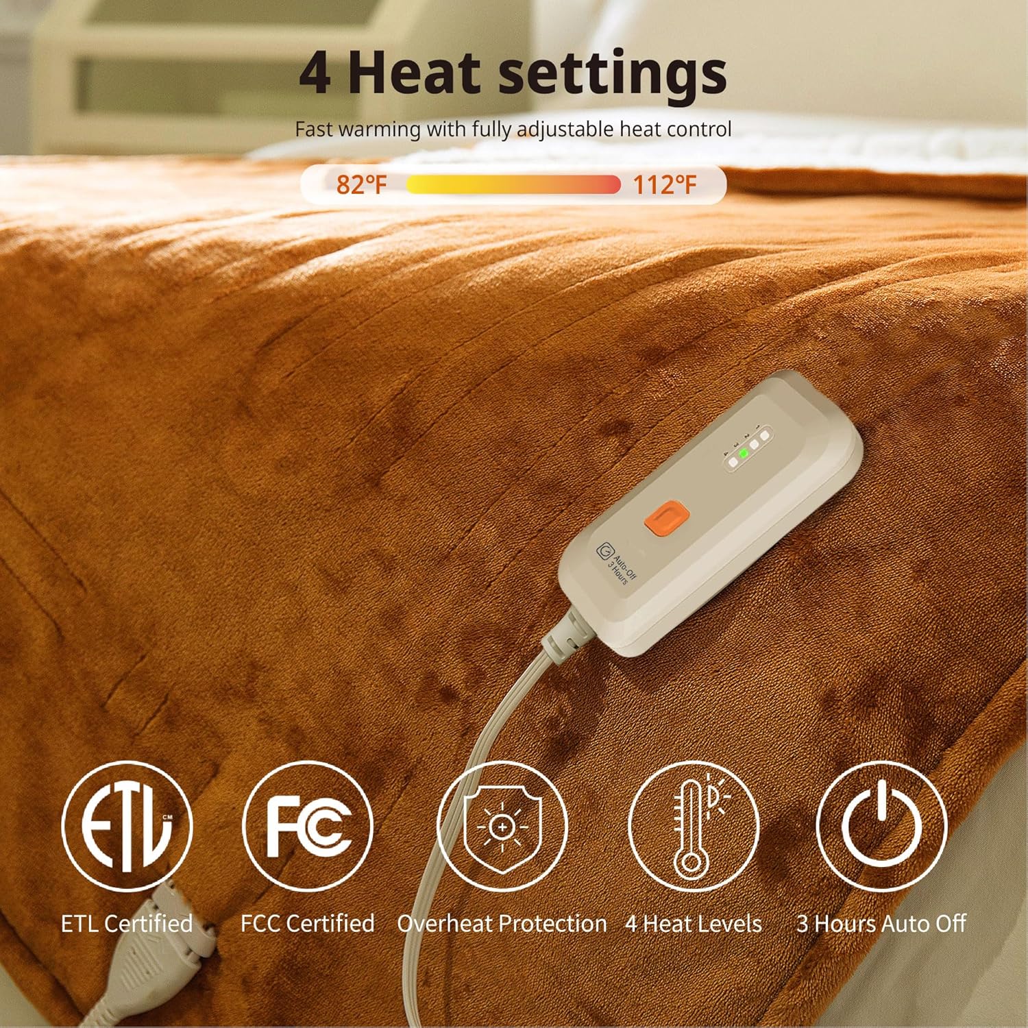 GOTCOZY Heated Blanket Electric Throw 50''X60''- Soft Silky Plush Electric Blanket with 4 Heating Level & 3 Hour Auto Off Heating Blanket, ETL Certified Machine Washable (Rose Dust)
