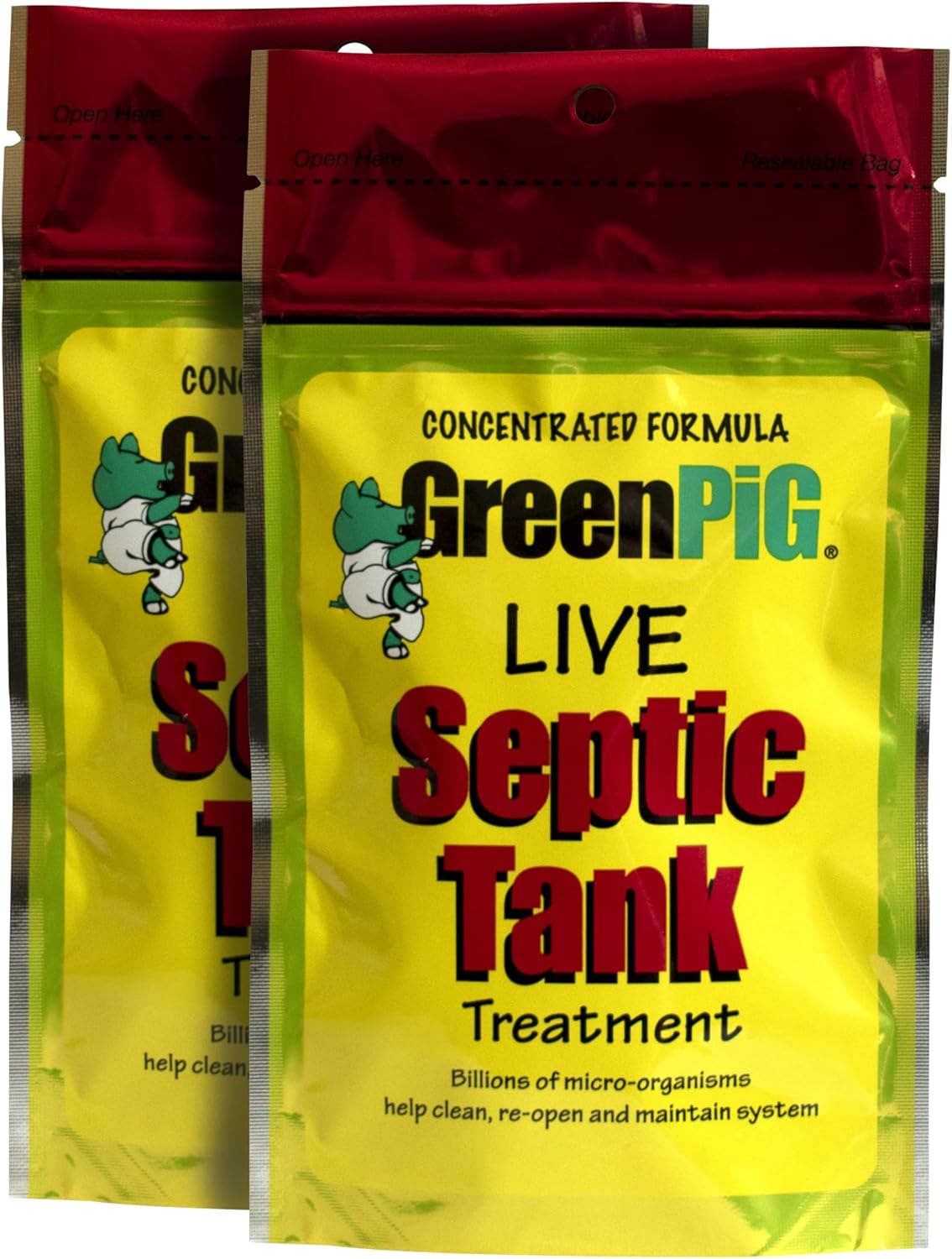 Green Pig 52 Live Septic Tank Treatment Ultimate Solution in Preventing Expensive Backups, Clogs, or Drain Field Failures with 4-Easy Drop-in and Flush, 1-Year Supply- 4 Packets, 4 Count
