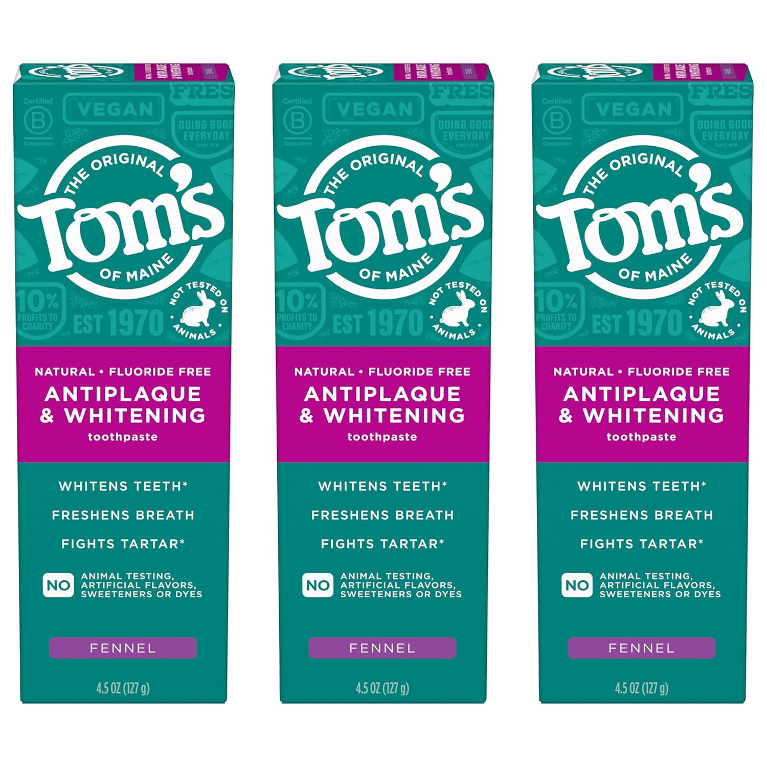 Tom's of Maine Fluoride-Free Antiplaque & Whitening Natural Toothpaste, Peppermint, 5.5 oz. (Pack of 2)