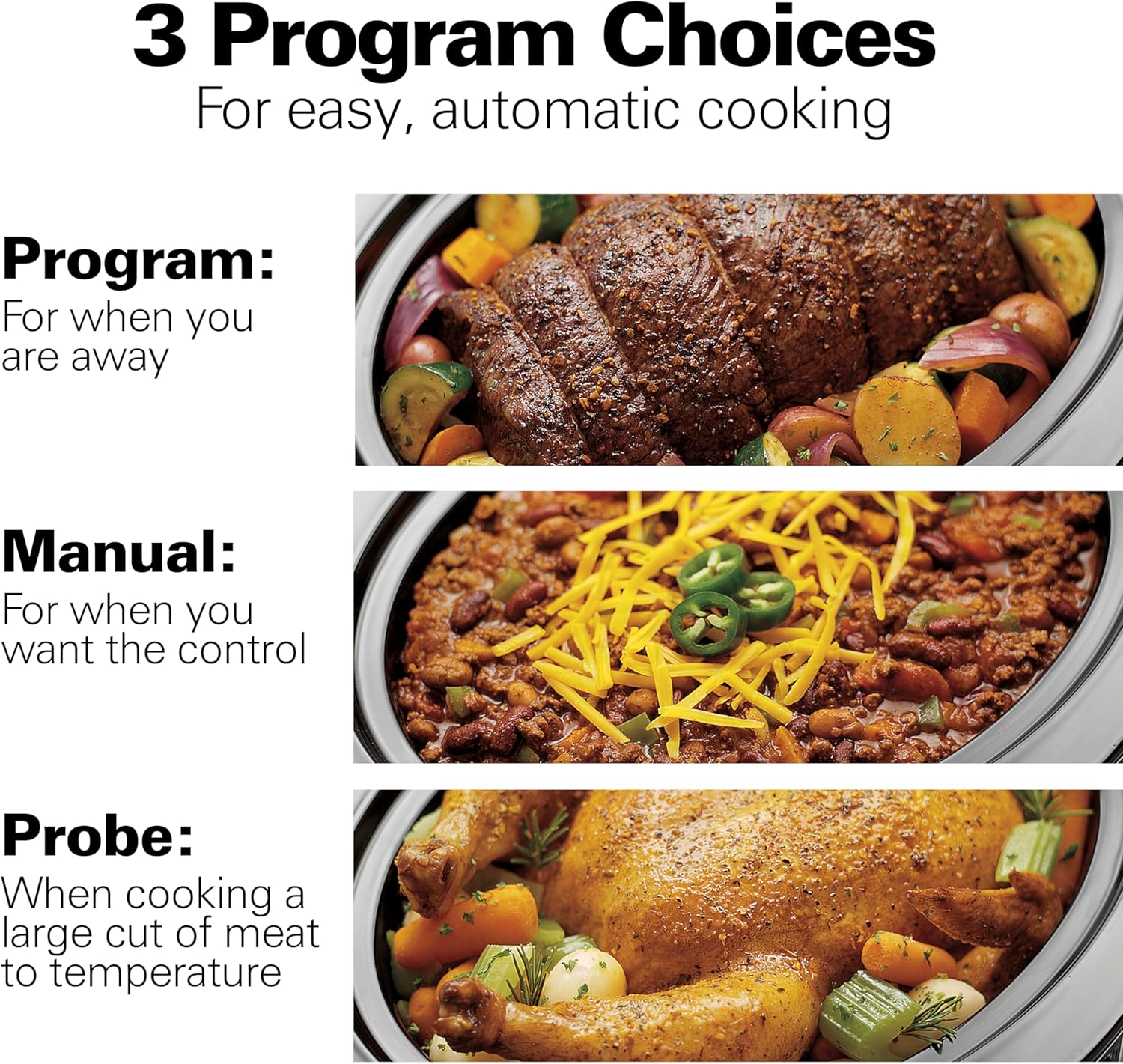Hamilton Beach Portable 6 Quart Set & Forget Digital Programmable Slow Cooker with Lid Lock, Temperature Probe, Dishwasher Safe Crock & Lid, Black Stainless (33866)