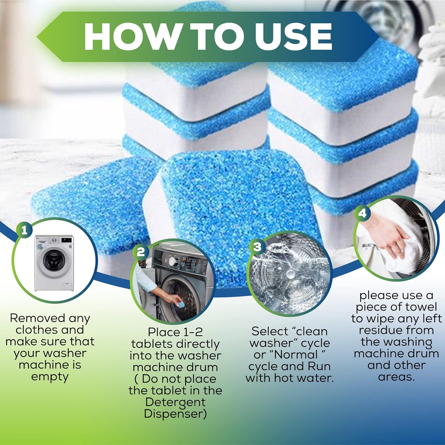 True Fresh Washing Machine Cleaner Tablets 25-Pack - Deep Cleaning Washer Cleaner Tablets for Top Loader, Front Load & HE - Cleans Drum, Tub seal & other Parts Descaler & septic safe