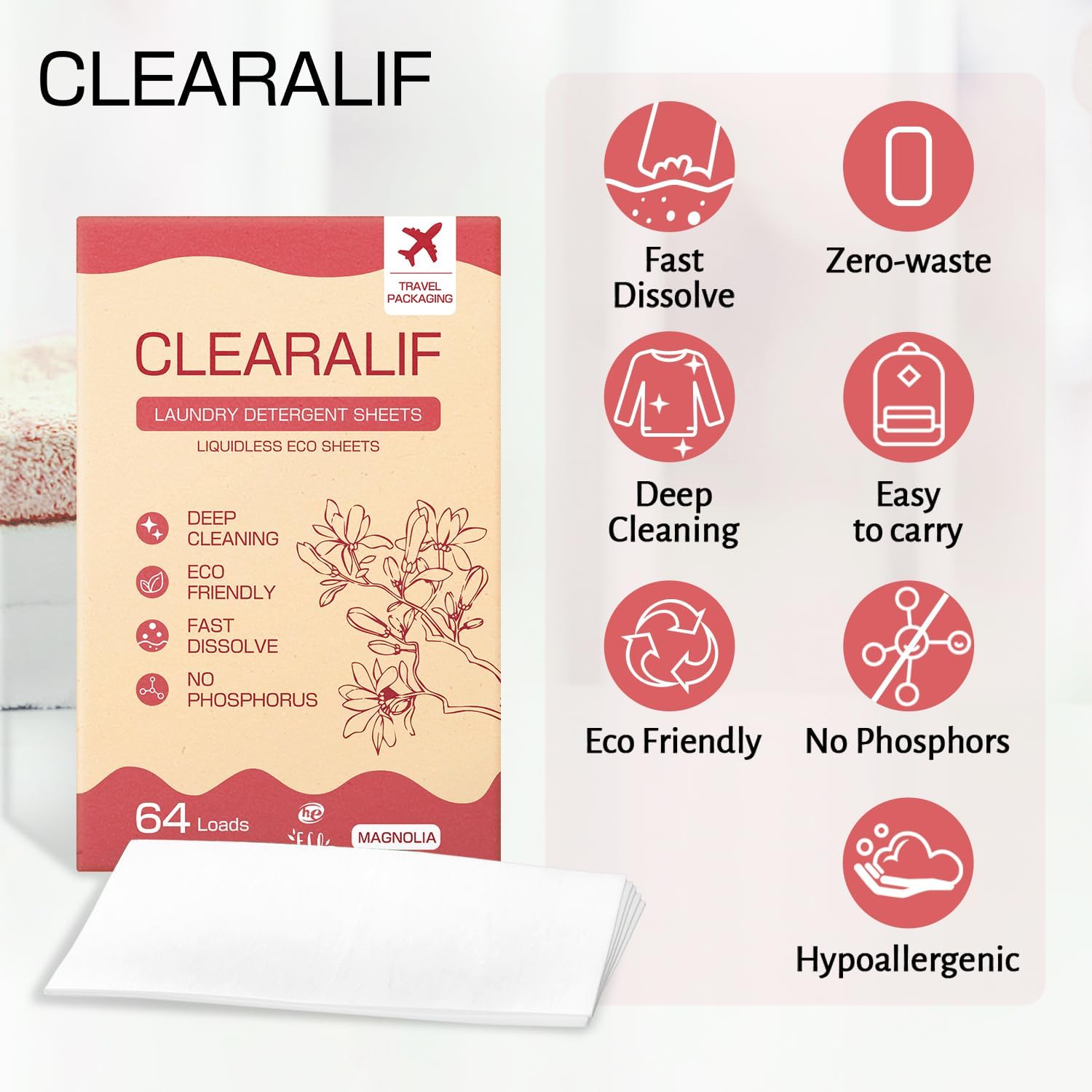 CLEARALIF Laundry Detergent Sheets Up to 160 Loads, Fresh Linen - Great For Travel,Apartments, Dorms,Laundry Detergent Strips Eco Friendly & Hypoallergenic