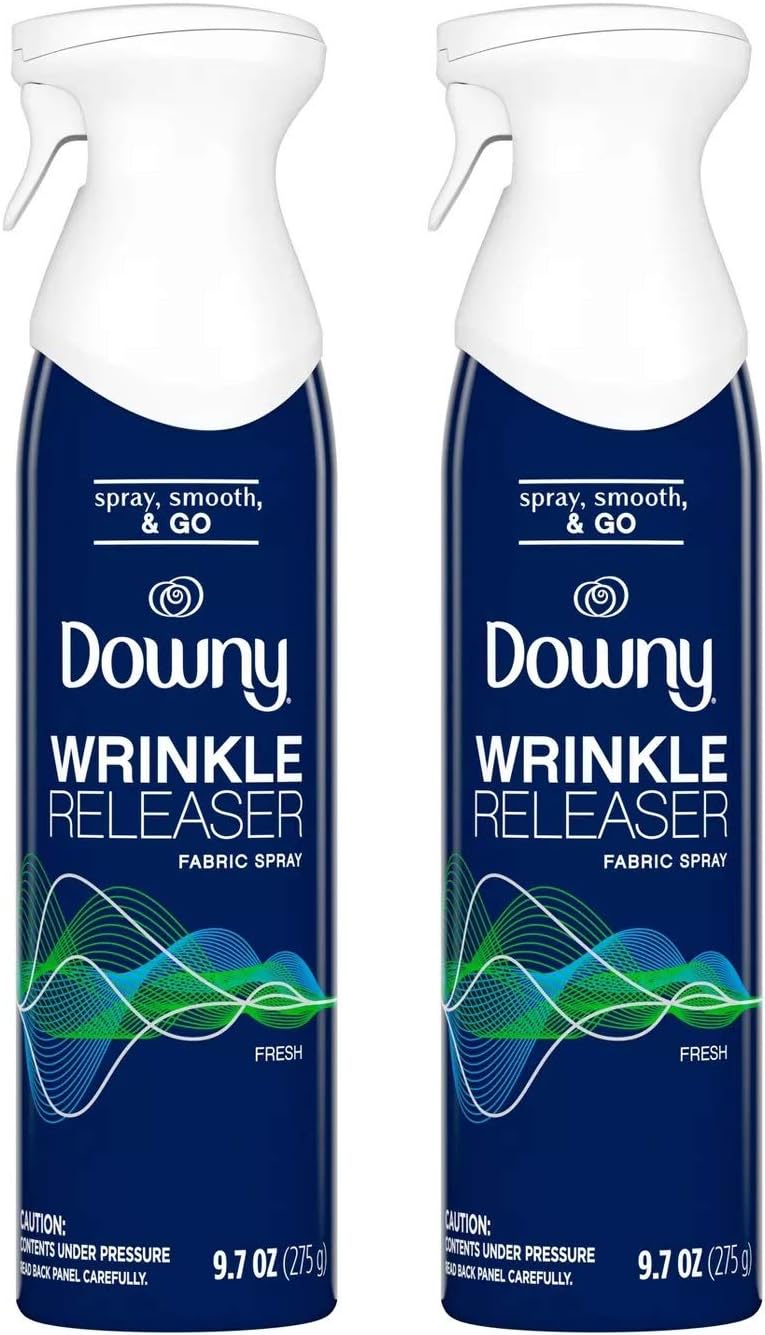 Downy Wrinkle Releaser Spray, Travel Size Spray + 16.9 Fl Oz Pack of 2, All In One Formula, Removes Wrinkles, Static and Odors, Light Fresh Scent