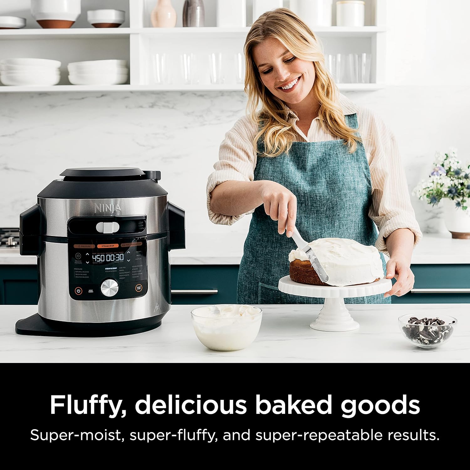 Ninja OL601 Foodi XL 8 Qt. Pressure Cooker Steam Fryer with SmartLid, 14-in-1 that Air Fries, Bakes & More, with 3-Layer Capacity, 5 Qt. Crisp Basket & 45 Recipes, Silver/Black