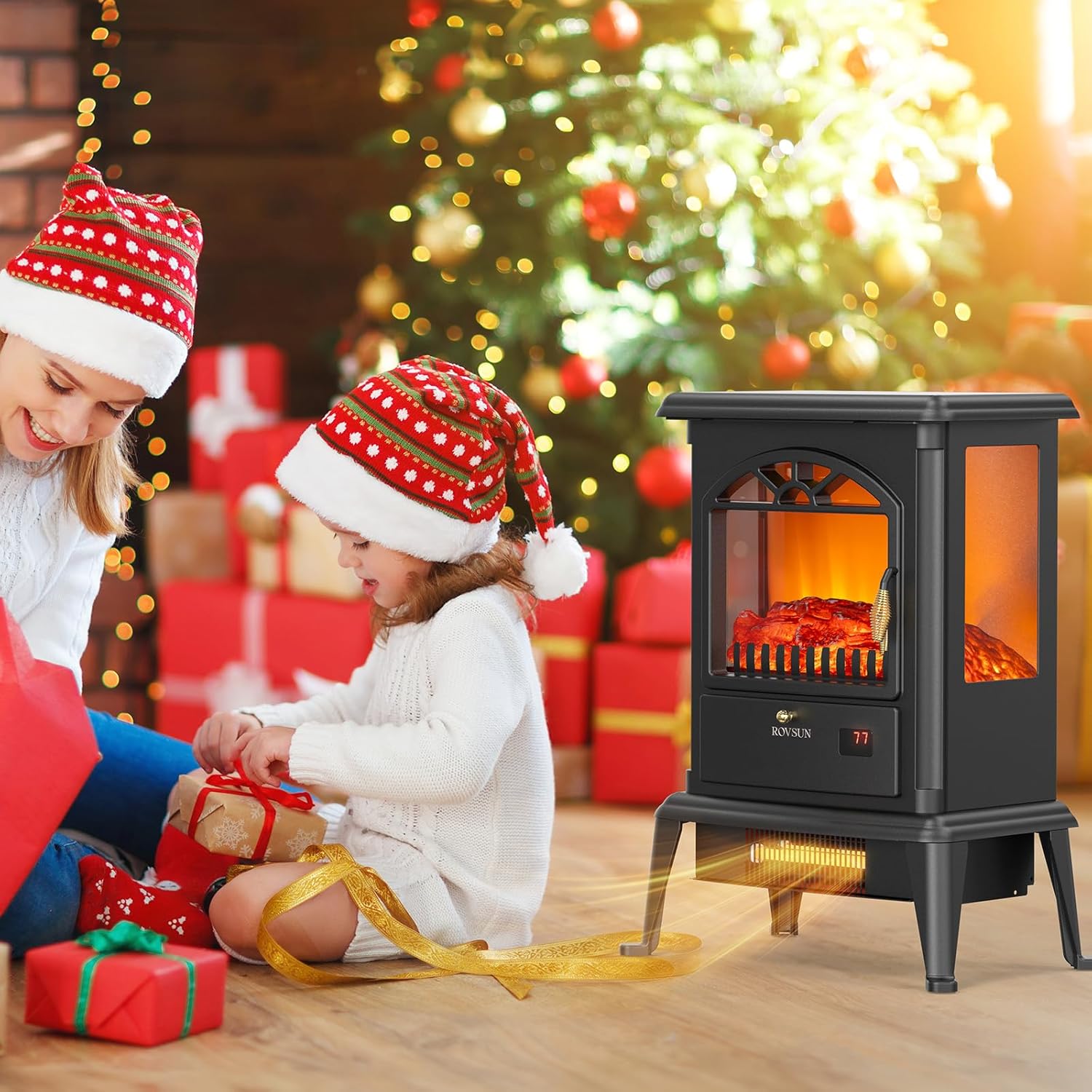 ROVSUN 1500W Electric Fireplace Stove, 22.4