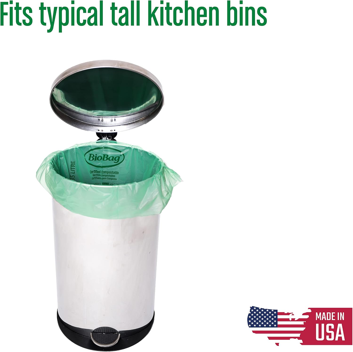 BioBag (USA), The Original Compostable Bag, 2.6 Gallon, 100 Total Count, 100% Certified Compostable Kitchen Food Scrap Bags, Kitchen Compost Bin Compatible