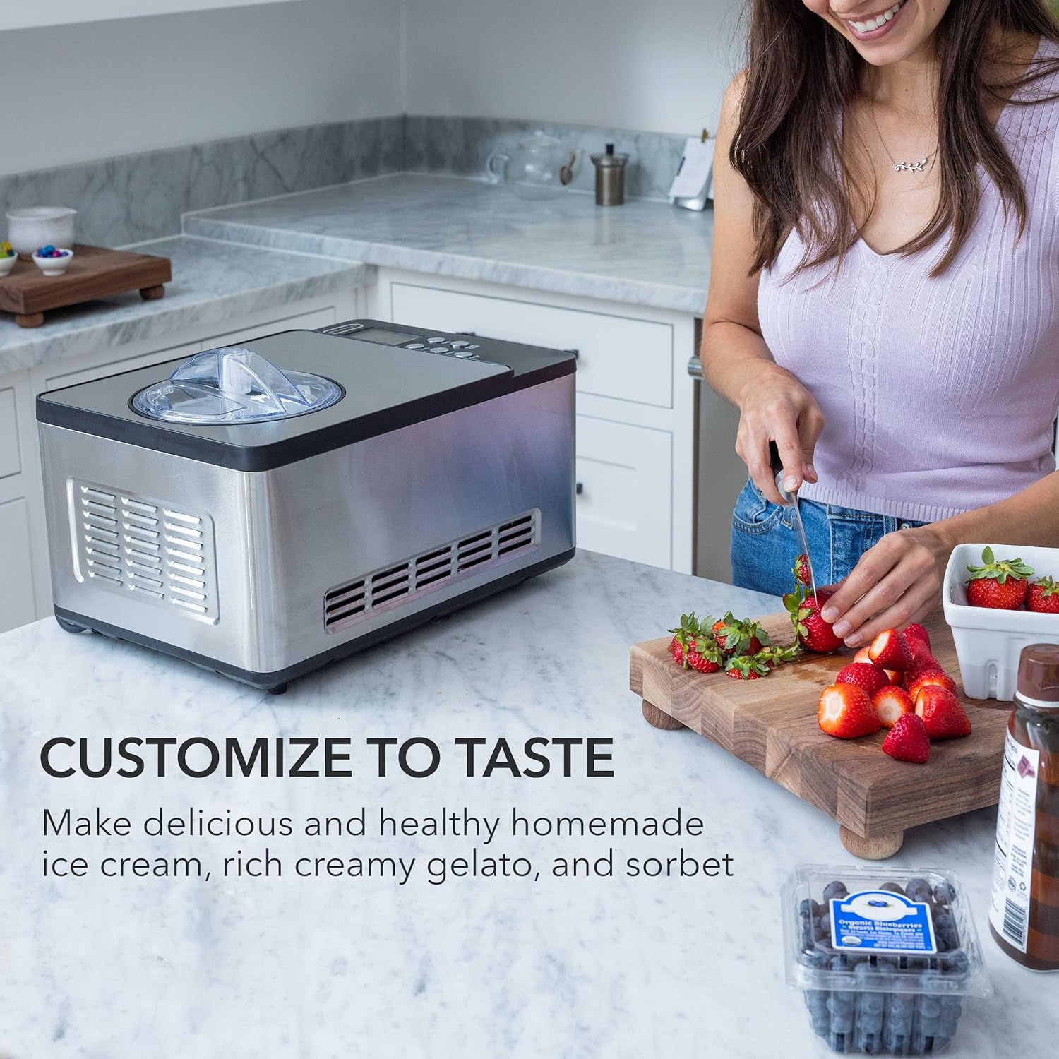 Whynter Ice Cream Maker Machine Automatic 2.1 Qt with Built-in Compressor, LCD Digital Display & Timer, No Pre-Freezing, ICM-200LS, Stainless Steel