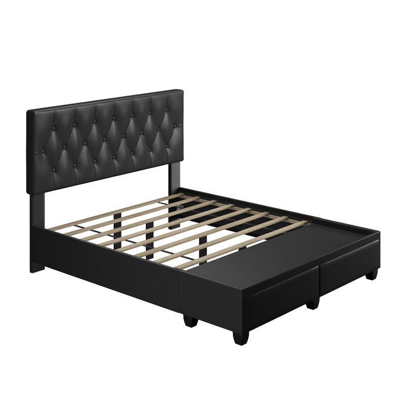 Verona Faux Leather Upholstered Tufted Platform Storage Bed Frame - Black