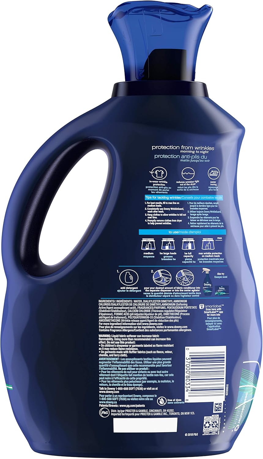 Downy WrinkleGuard Liquid Fabric Softener and Conditioner, Fresh, 48 fl oz 48 Loads, Pack of 2