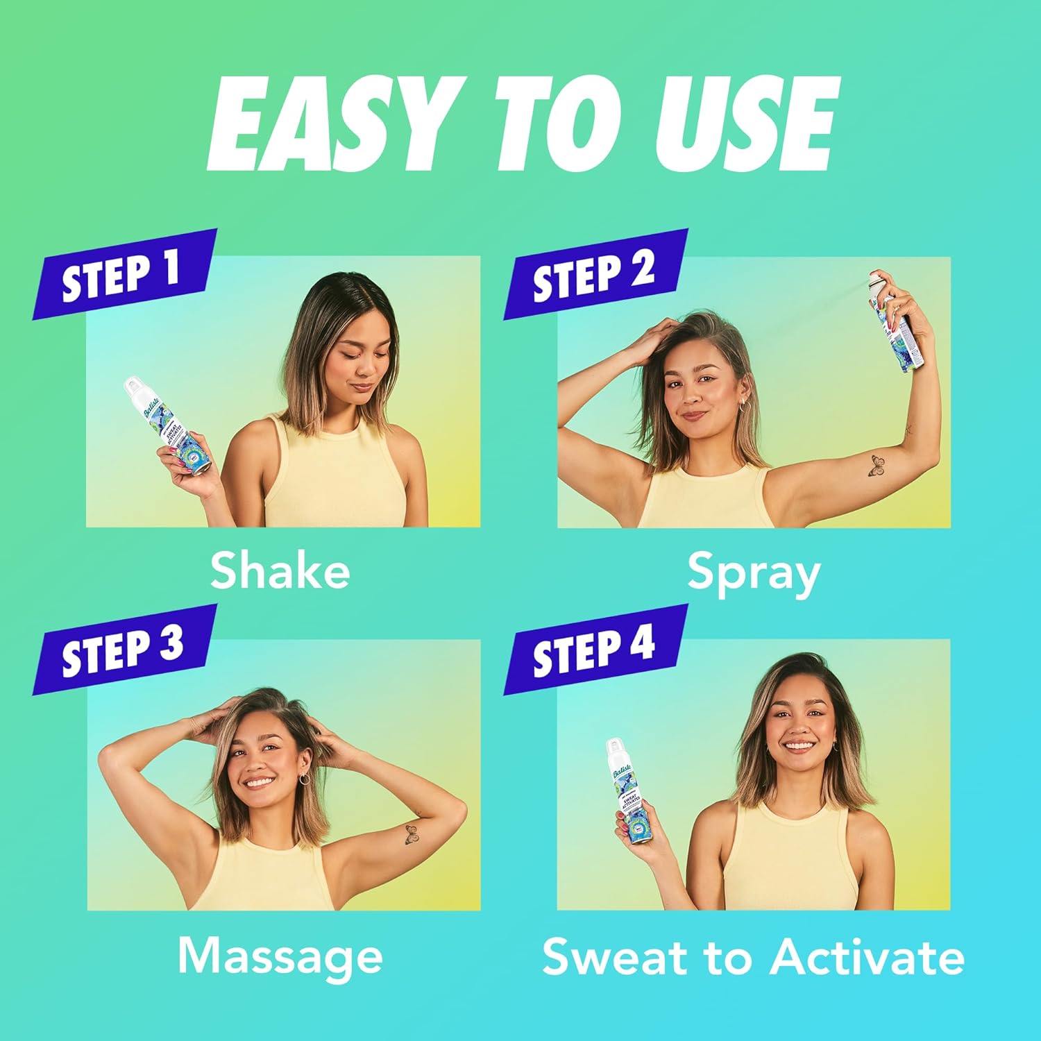 Batiste Sweat Activated Dry Shampoo, Neutralizes Odor for Up to 24 Hours & Prevents Sweat Buildup in Hair, Waterless Shampoo, 3.81 Oz