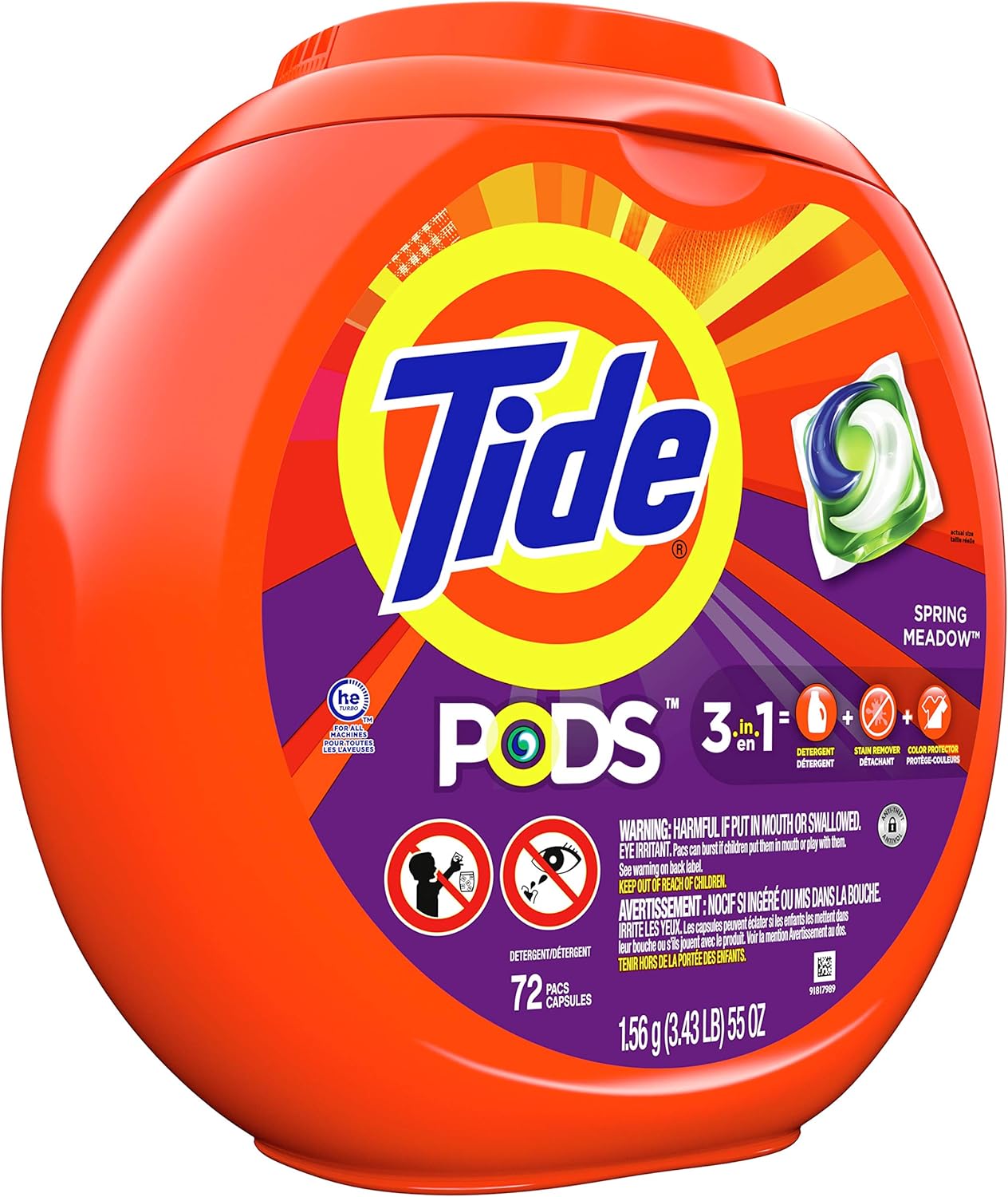 Tide PODS Liquid Laundry Detergent Soap Pacs, Powerful 3-in-1 Clean in One Step, He Compatible, Spring Meadow Scent, 76 Count