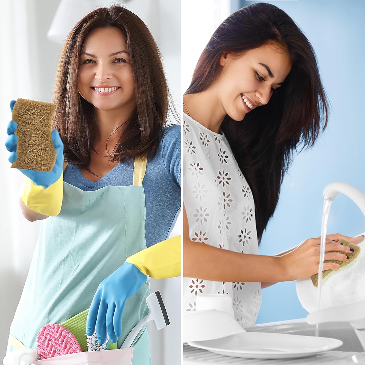 Natural Kitchen Sponge - Biodegradable Compostable Cellulose and Coconut Scrubber Sponge - Pack of 12 Eco Friendly Sponges for Dishes