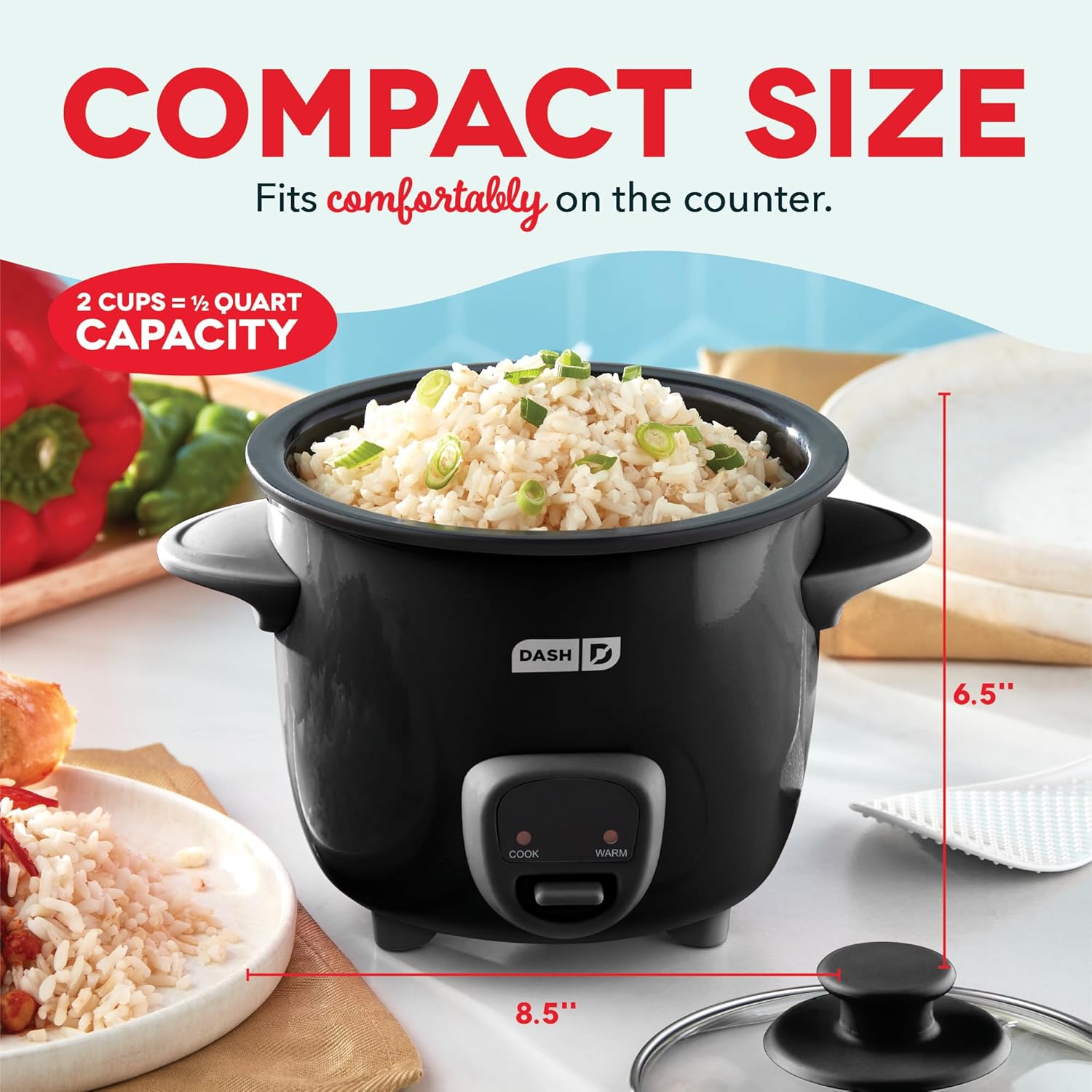 DASH Mini Rice Cooker Steamer with Removable Nonstick Pot, Keep Warm Function & Recipe Guide, .5 Quart, for Soups, Stews, Grains & Oatmeal - Aqua