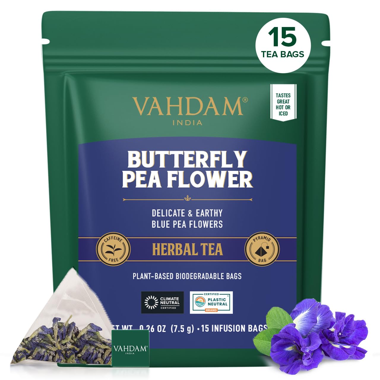 VAHDAM, Organic Turmeric Ginger Herbal Tea Bags (100 Pyramid Tea Bags) Caffeine Free, Non GMO, Gluten Free | 100% Pure Herbal Blend - Savory & Spicy | Plant-Based Tea Bags | Resealable Ziplock Pouch