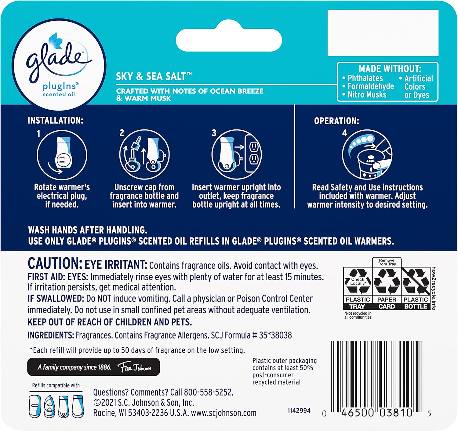 Glade PlugIns Refills Air Freshener, Scented and Essential Oils for Home and Bathroom, Apple Cinnamon, 3.35 Fl Oz, 5 Count