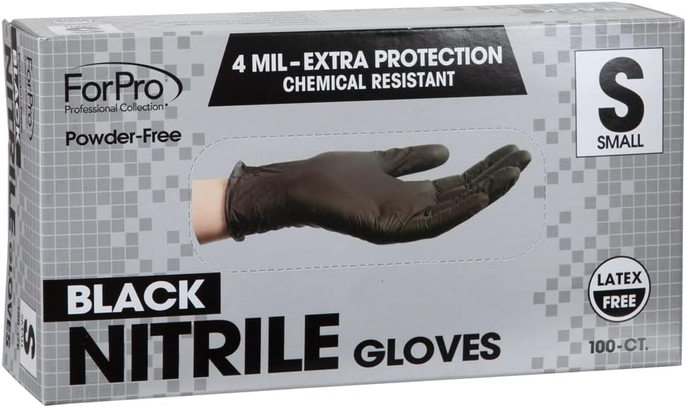 ForPro Professional Collection Disposable Nitrile Gloves, Chemical Resistant, Powder-Free, Latex-Free, Non-Sterile, Food Safe, 4 Mil, Black, Large, 100-Count