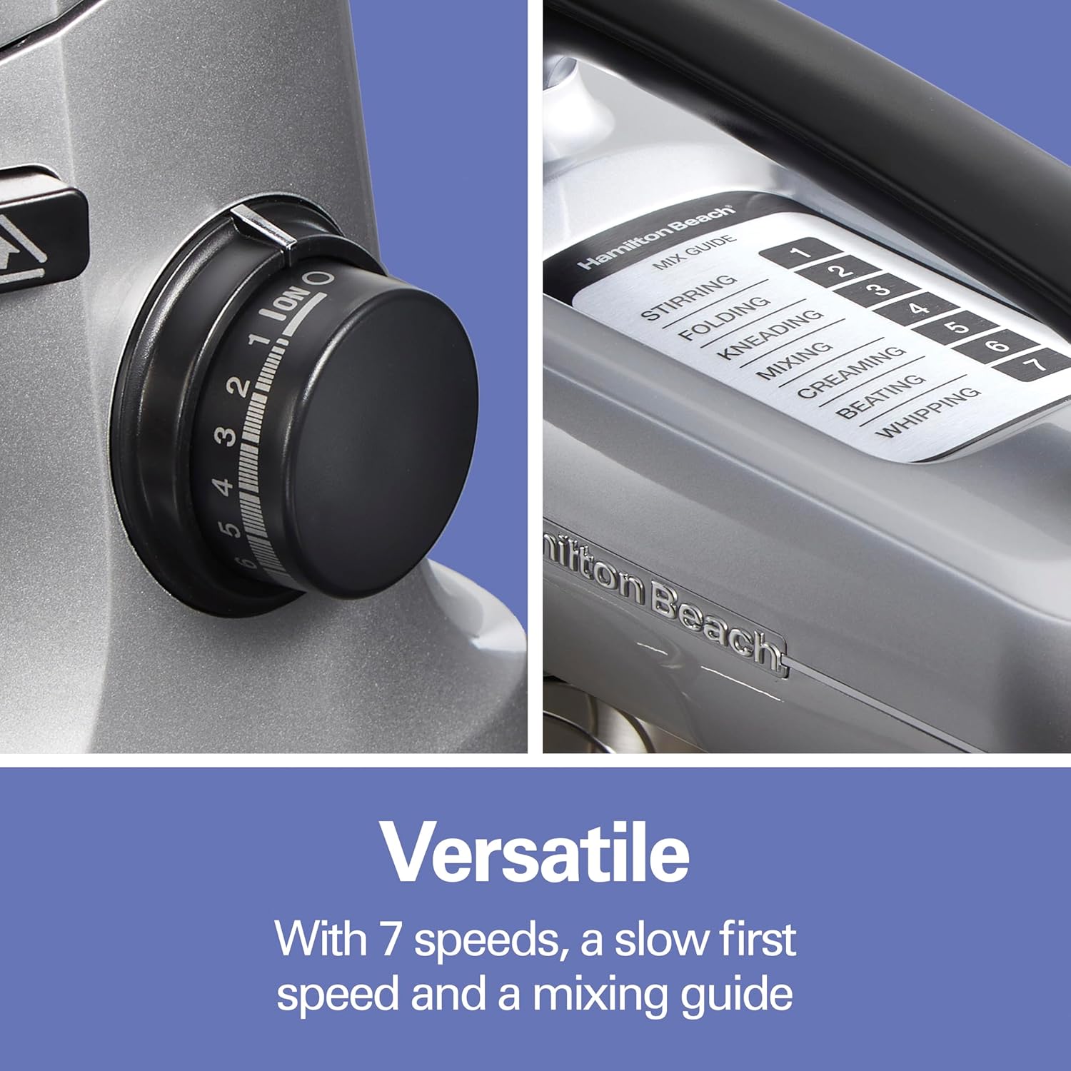 Hamilton Beach Electric Stand Mixer, 4 Quarts, Dough Hook, Flat Beater Attachments, Splash Guard 7 Speeds with Whisk, Black with Top Handle