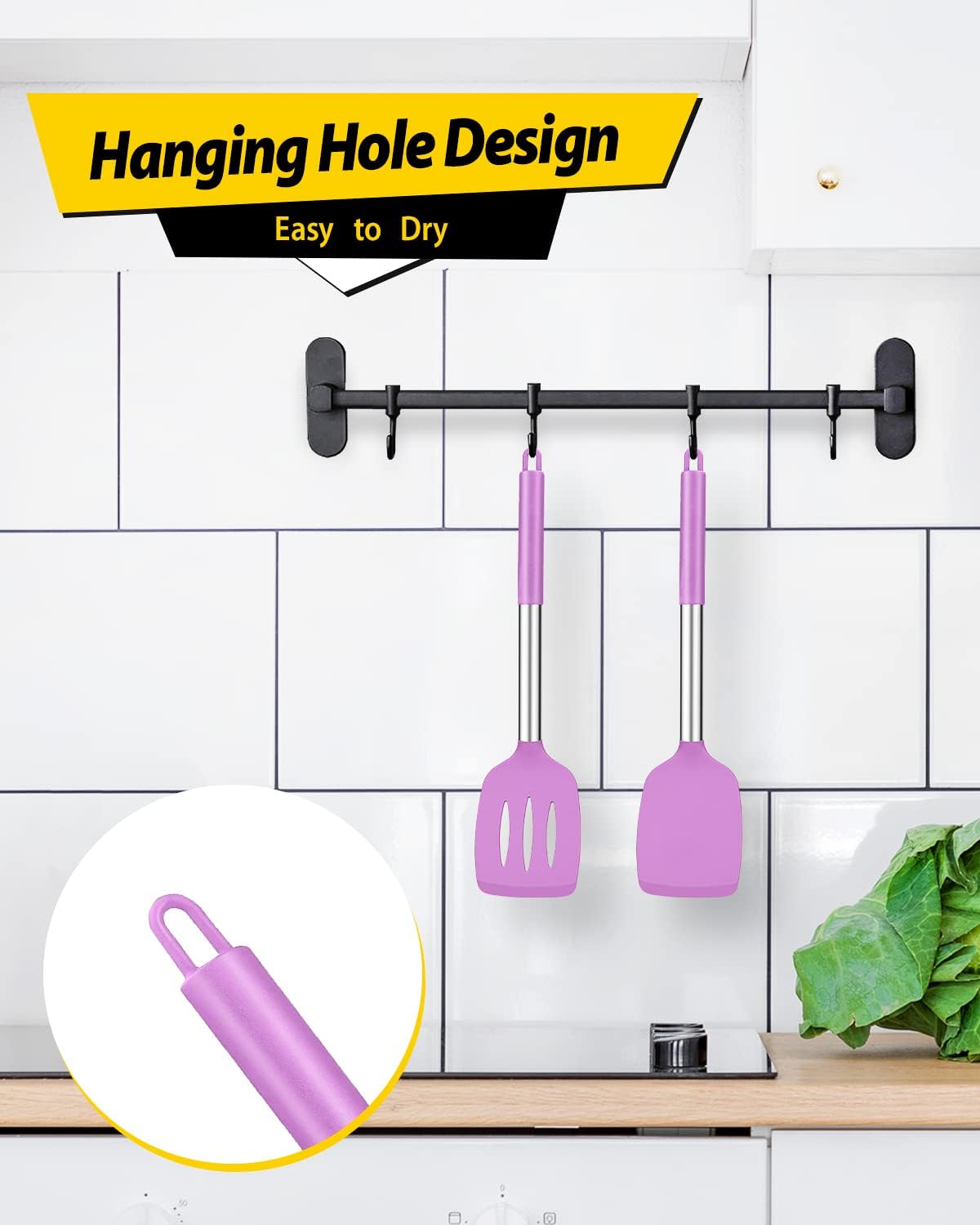 Pack of 2 Silicone Solid Turner,Non Stick Slotted Kitchen Spatulas,High Heat Resistant BPA Free Cooking Utensils,Ideal Cookware for Fish,Eggs,Pancakes (Black)