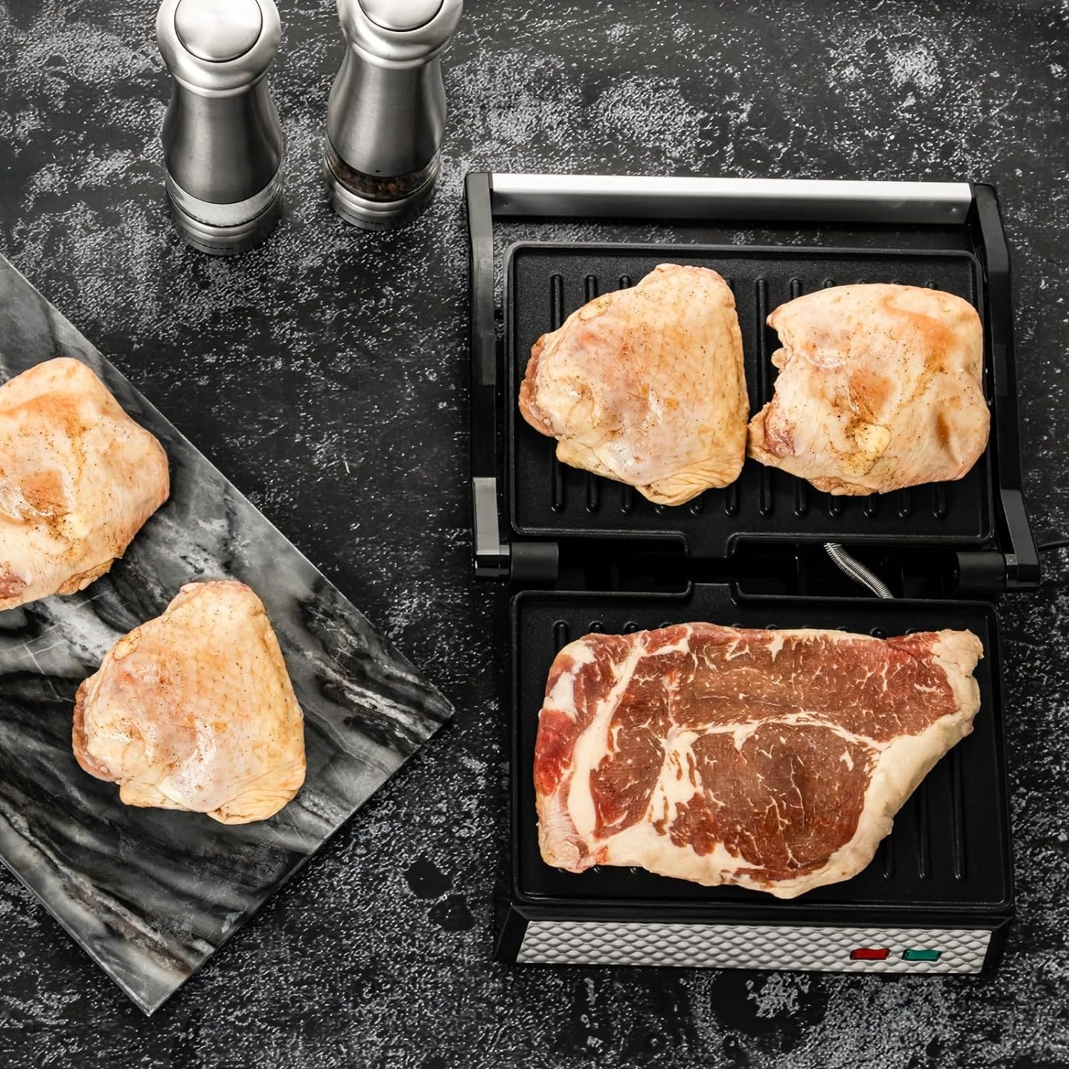 OVENTE Electric Sandwich Maker with Non-Stick Plates, Indicator Lights, Cool Touch Handle, Easy to Clean and Store, Perfect for Cooking Breakfast, Grilled Cheese, Tuna Melts and Snacks, Black GPS401B