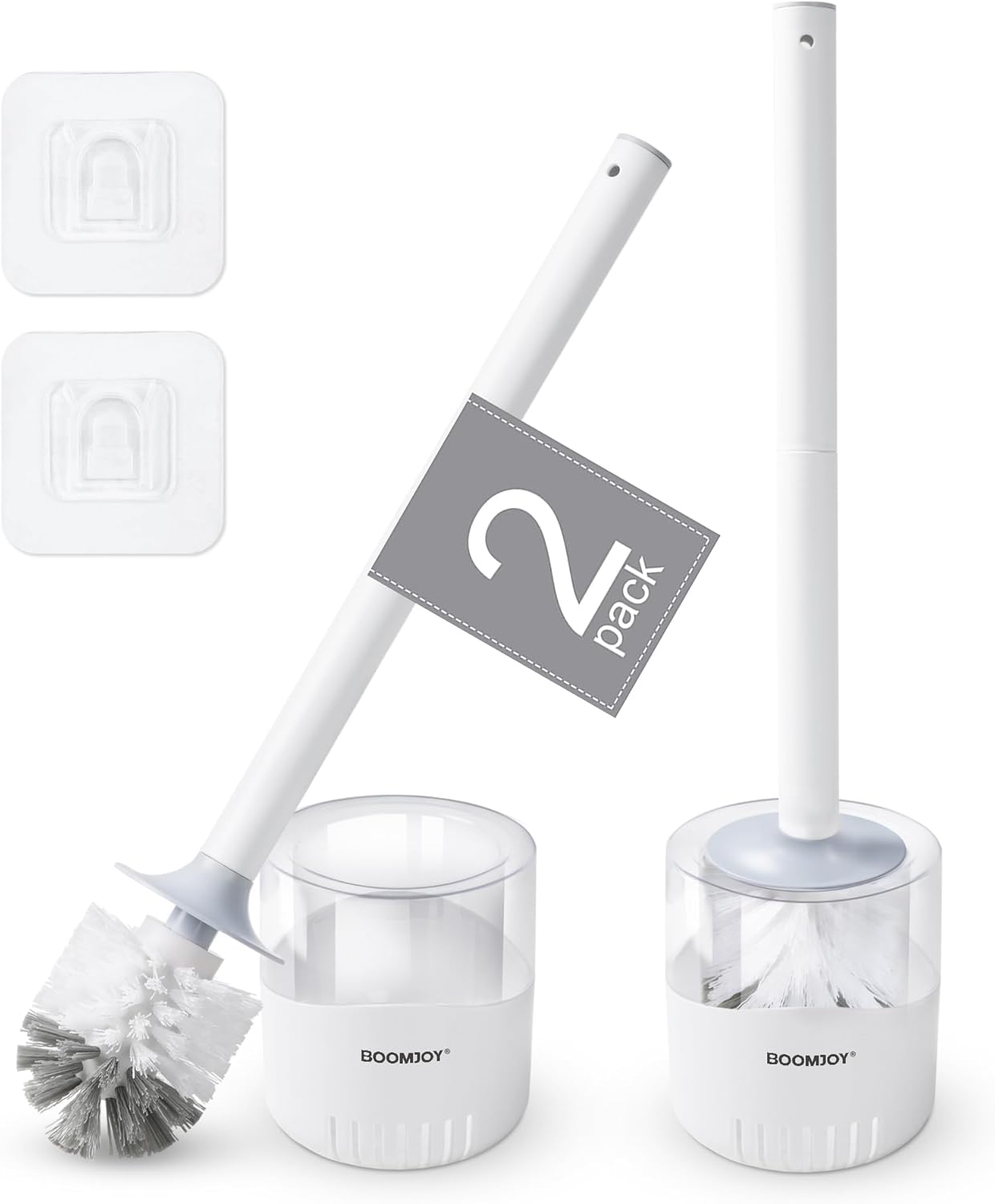 BOOMJOY Toilet Brush and Holder Set, Silicone Toilet Bowl Cleaner Brush, Bathroom Cleaning Bowl Brush Kit with Tweezers, Bathroom Accessories with Aluminum Handle - White