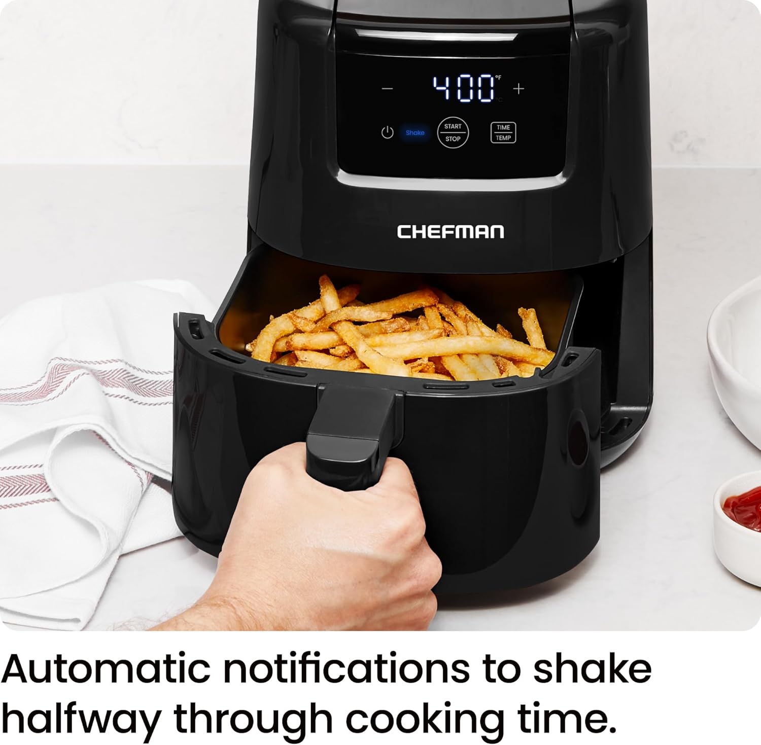 CHEFMAN 2 Qt Mini Air Fryer – Digital Space-Saving Compact Air Fryer with Nonstick and Dishwasher Safe Basket, Quick & Easy Meals in Minutes, Features Digital Timer and Shake Reminder – Grey