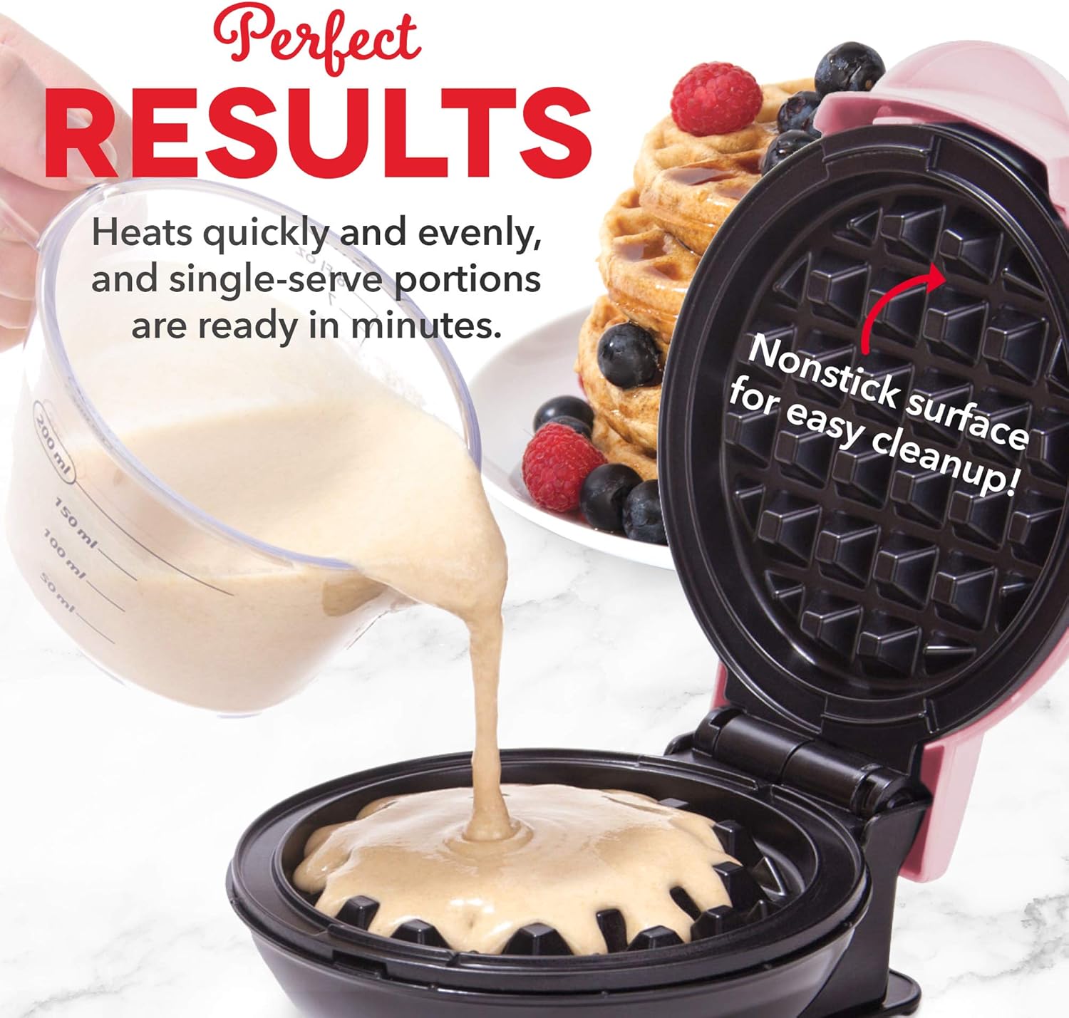 DASH Mini Waffle Maker - 4” Waffle Mold, Nonstick Waffle Iron with Quick Heat-Up, PTFE Nonstick Surface - Perfect Mini Waffle Maker for Kids and Families, Just Add Batter (Aqua)