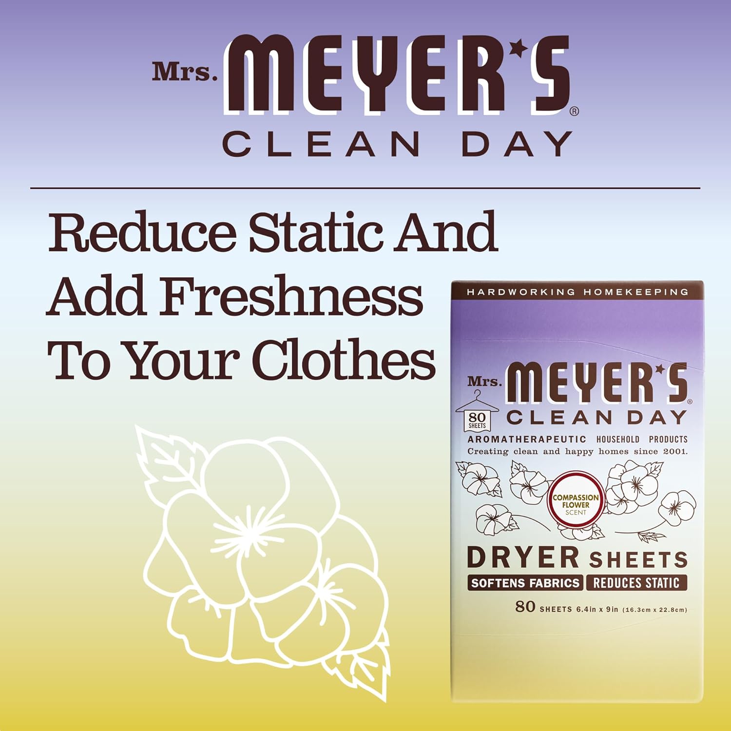 MRS. MEYER'S CLEAN DAY Dryer Sheets, Lavender, 80 ct