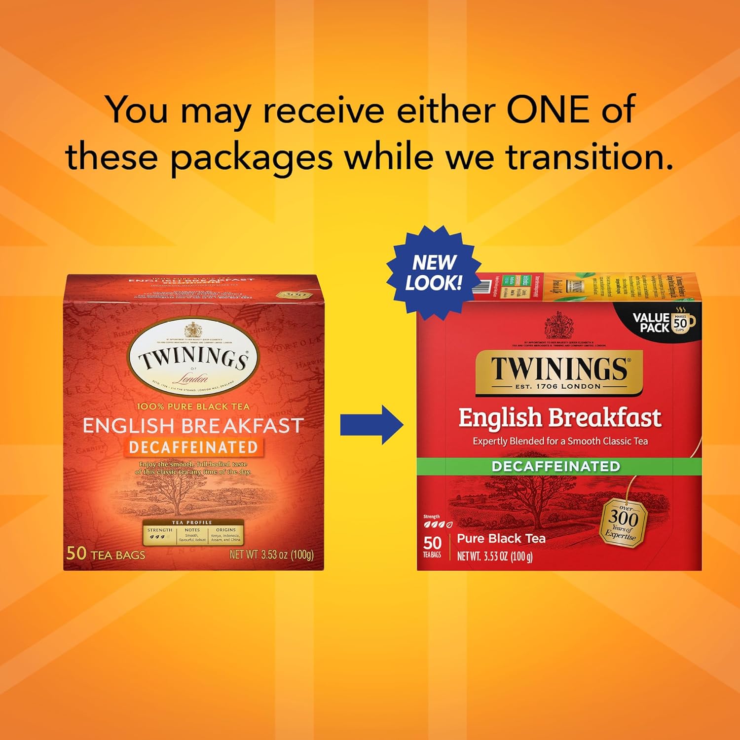 Twinings English Breakfast Black Tea Individually Wrapped Bags, 100 Count (Pack of 1), Smooth, Flavourful, and Robust, Caffeinated, Enjoy Hot or Iced | Packaging May Vary