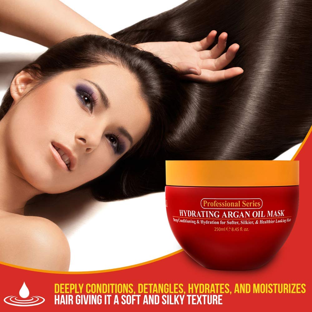 Hydrating Argan Oil Hair Mask and Deep Conditioner By Arvazallia for Dry or Damaged Hair - 8.45 Oz