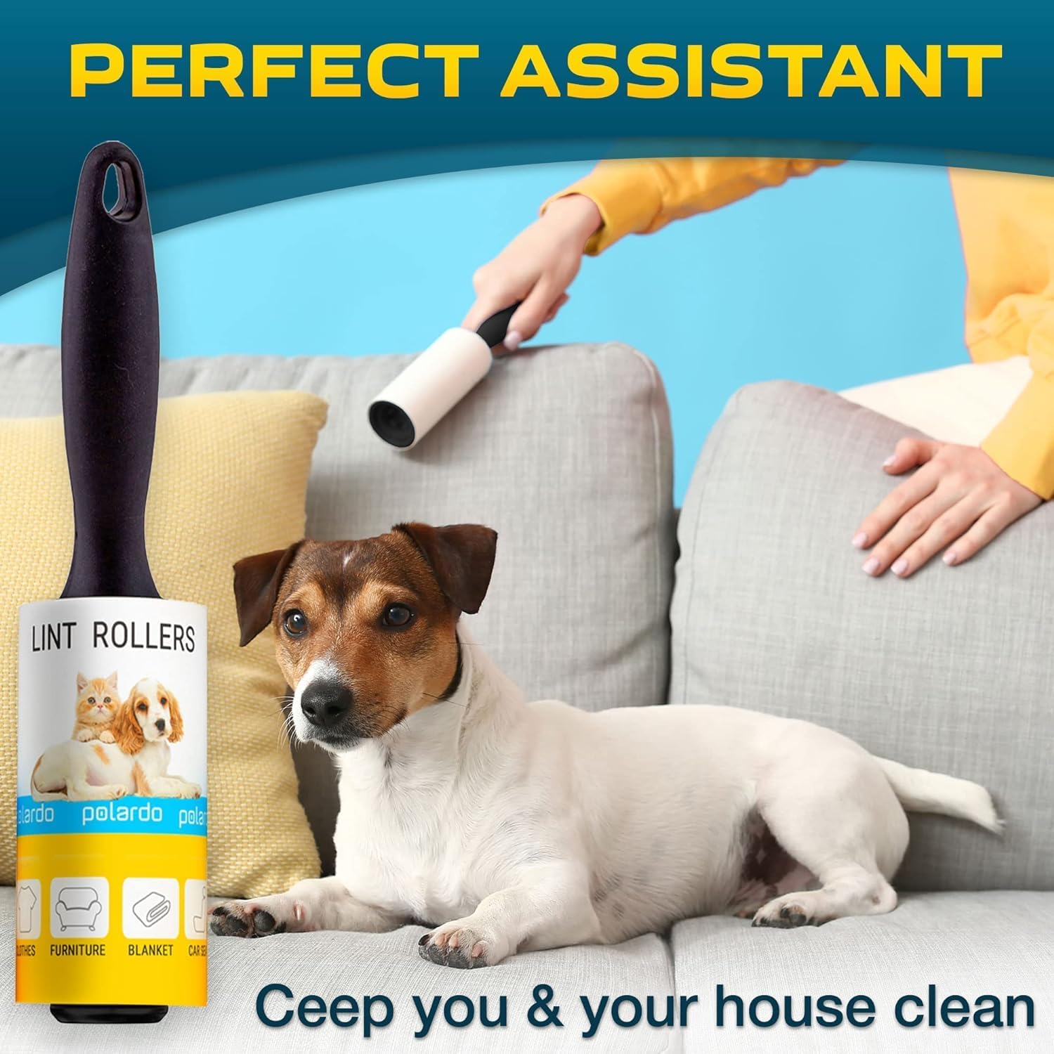 Lint Rollers for Pet Hair, Sticky, Remover for Couch, Clothes Furniture and Carpet. Lint Roller Dog Hair Remover Cat Hair, Animal Hair, Pet Fur, Fuzz. 5 Large Pet Hair Lint Rollers