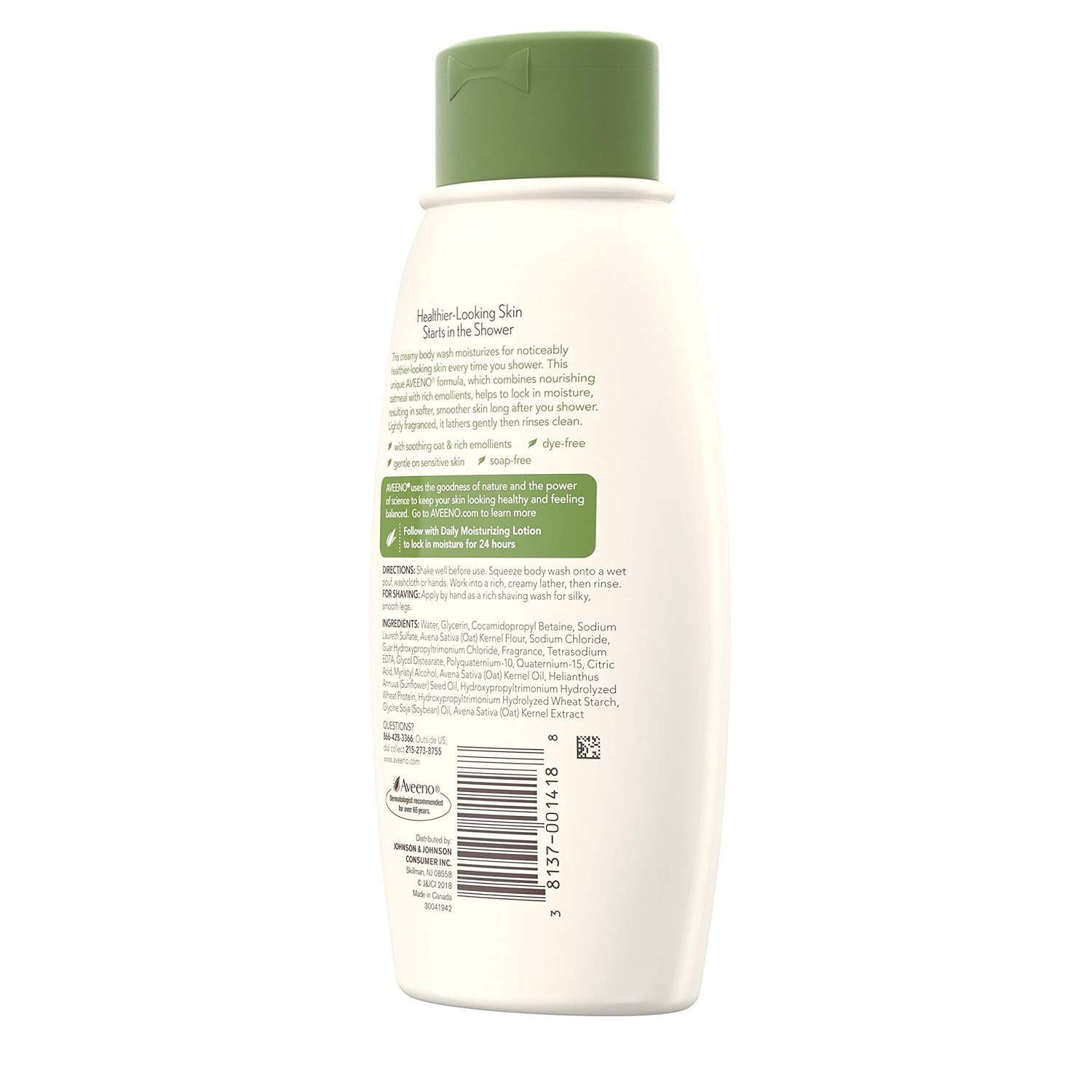 Aveeno Daily Moisturizing Body Wash, Body Wash for Dry Skin with Soothing Oat, Creamy Shower Cleanser, Gentle, Soap-Free and Dye-Free, Lightly Scented Body Wash, 33 FL OZ