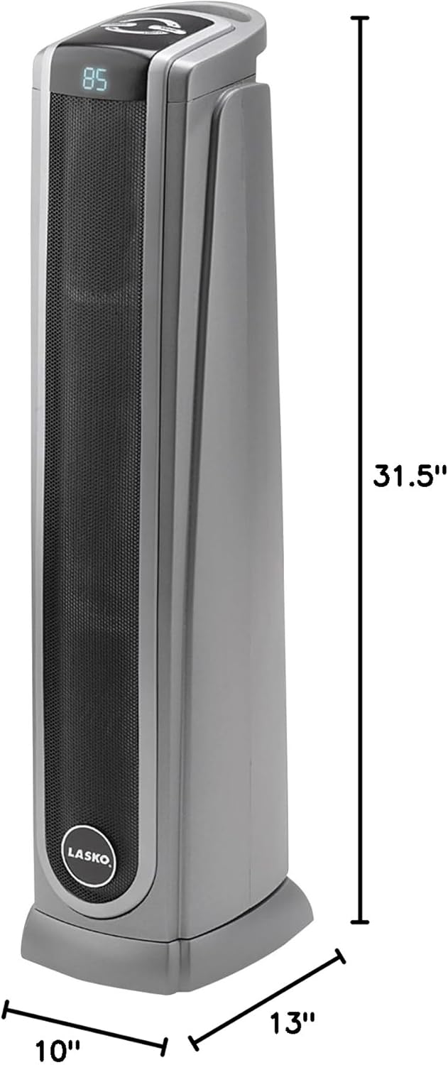 Lasko Oscillating Digital Ceramic Tower Heater for Large Rooms, with Adjustable Thermostat, Timer and Remote Control, 29 Inches, 1500W, Black, 5586