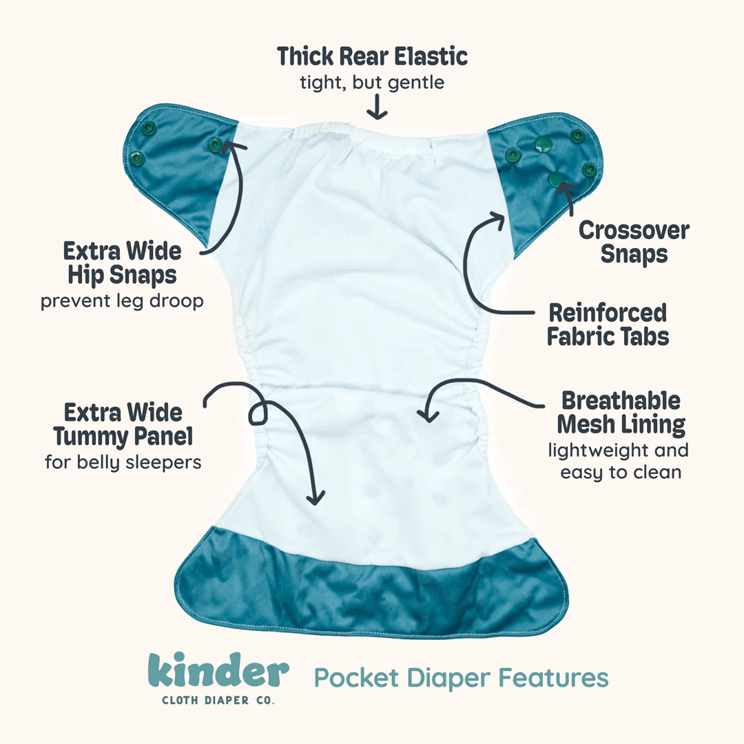 Kinder Cloth Diaper Co. Patterned Basics Pocket Cloth Diaper with Athletic Wicking Jersey