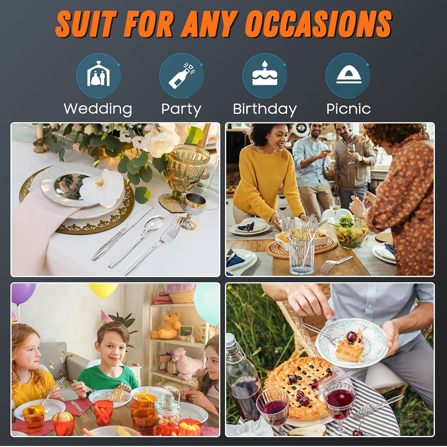 360 Count Plastic Silver Ware Heavy Duty, 120 Forks, 120 Spoons, 120 Knives, Heat Resistant & BPA Free Disposable SilverWare, Disposable Cutlery set, Premium Clear Utencils for Party Supply