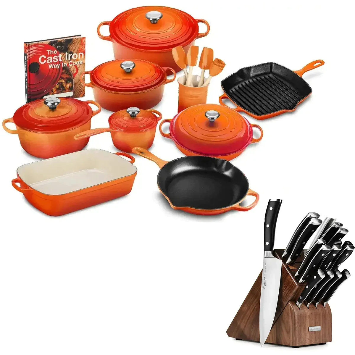 Signature Cast Iron Cookware Set  - 20 Piece💝16 Piece Knife Set