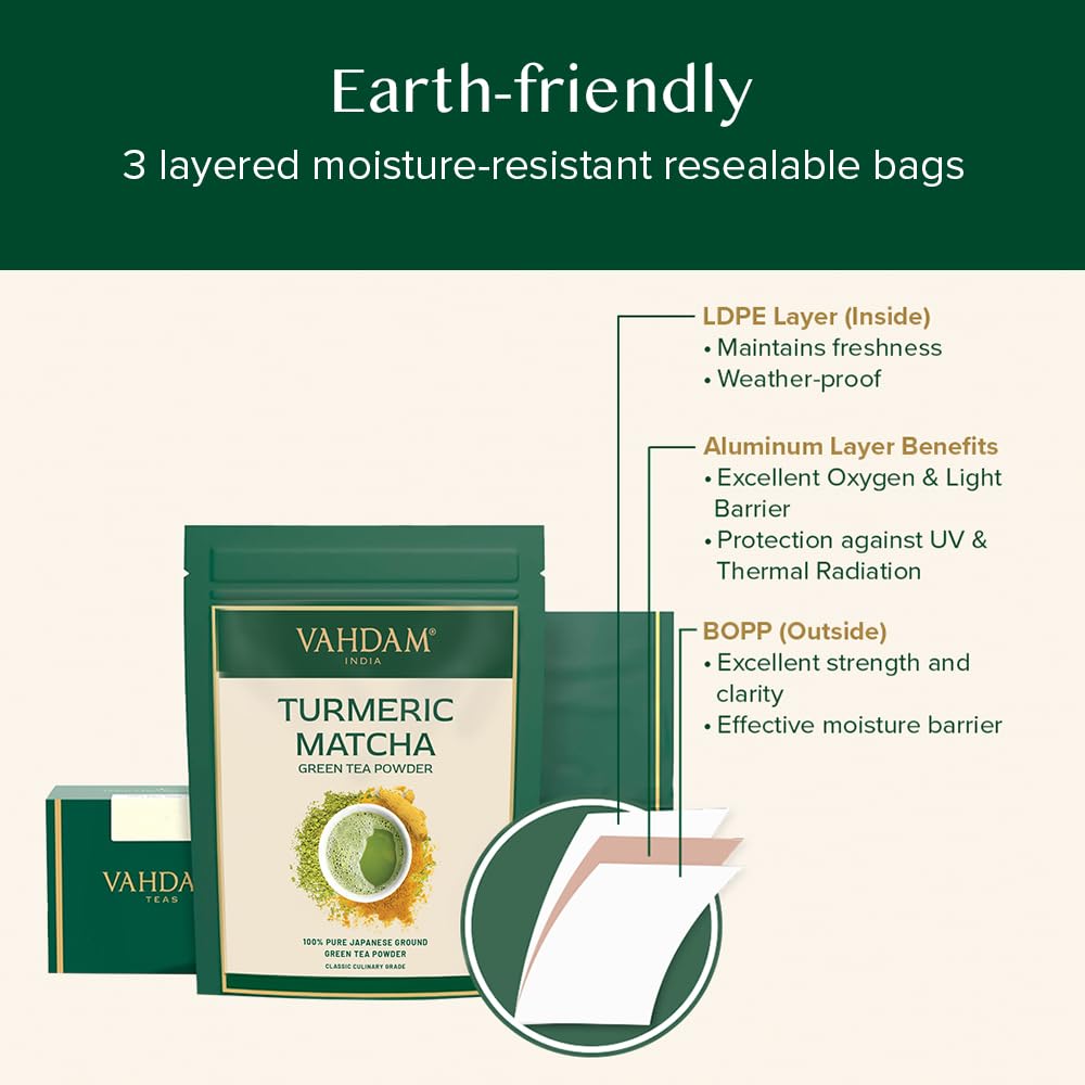 VAHDAM, Organic Turmeric Ginger Herbal Tea Bags (100 Pyramid Tea Bags) Caffeine Free, Non GMO, Gluten Free | 100% Pure Herbal Blend - Savory & Spicy | Plant-Based Tea Bags | Resealable Ziplock Pouch