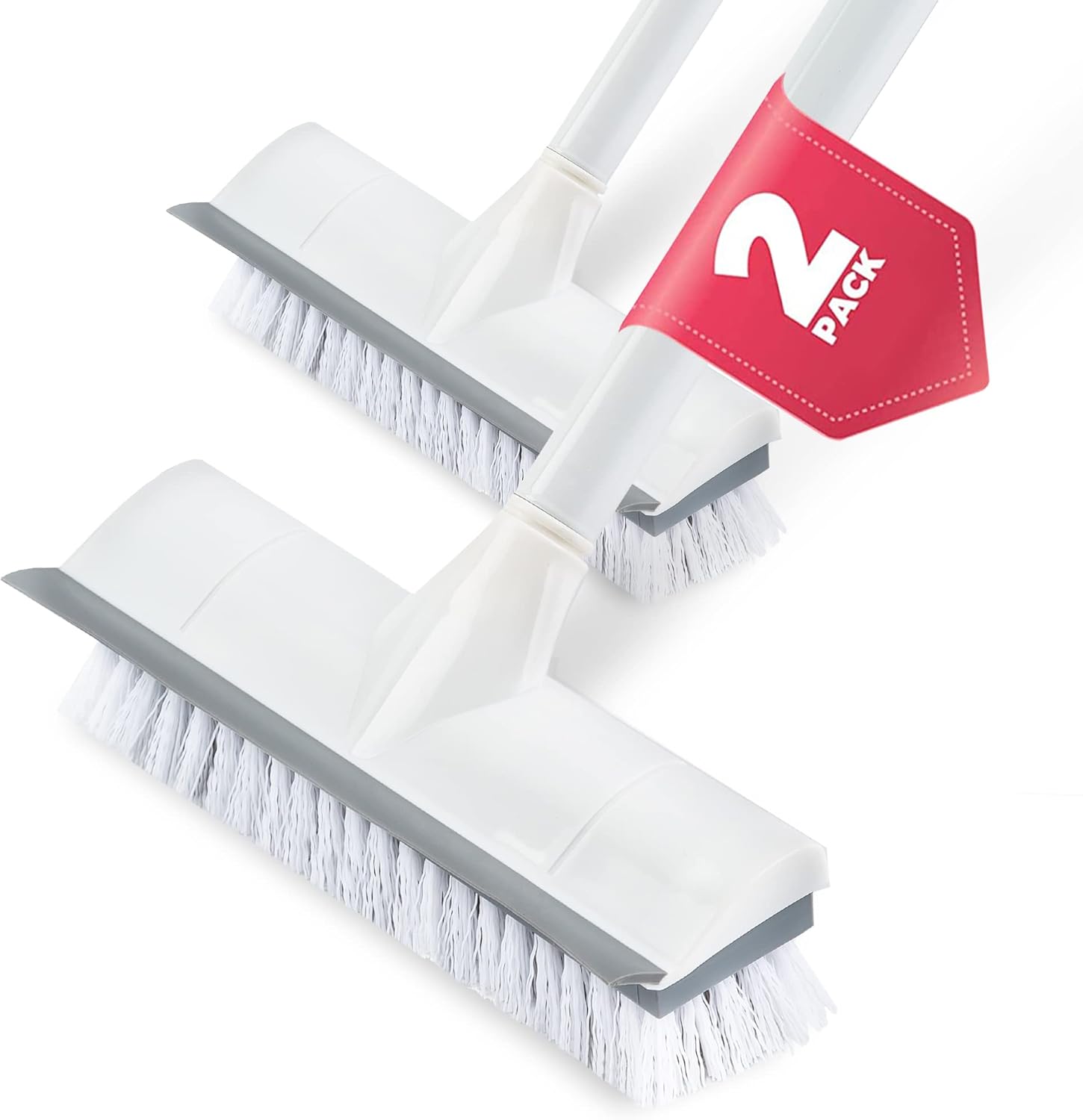 BOOMJOY Floor Scrub Brush with Long Handle, 2 in 1 Scrape and Brush, Stiff Bristles Floor Scrubber, Deck Brush for Cleaning Bathroom, Patio, Garage, Kitchen, Bath, Tile