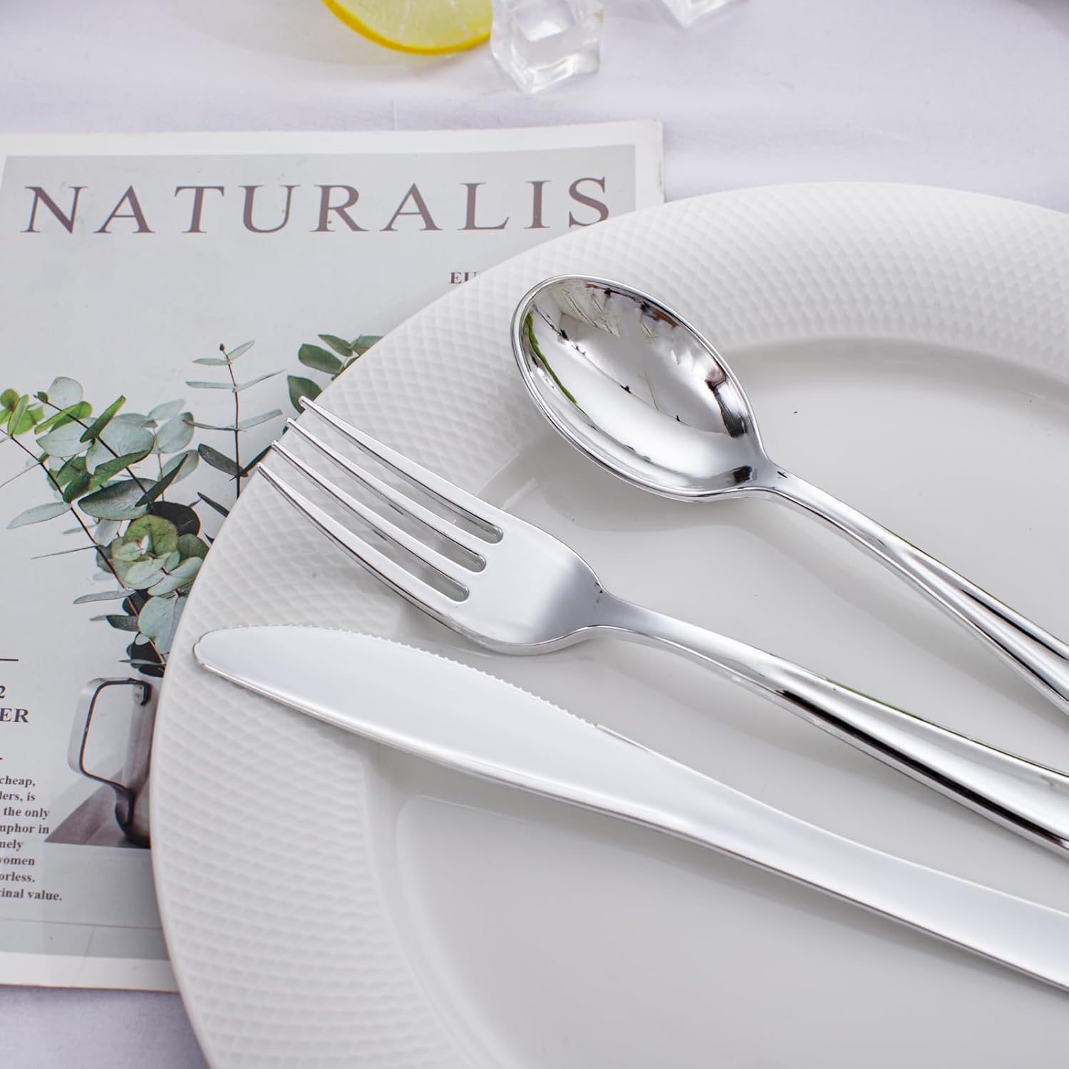 WDF300 Pieces Gold Plastic Silverware - Heavy Duty Disposable Gold Cutlery Set Plastic Gold Silverware Set Plastic Includes 100 Forks, 100 Spoons, 100 Knives