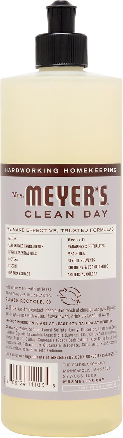 MRS. MEYER'S CLEAN DAY Liquid Dish Soap, Biodegradable Formula, Basil, 16 fl. oz - Pack of 3
