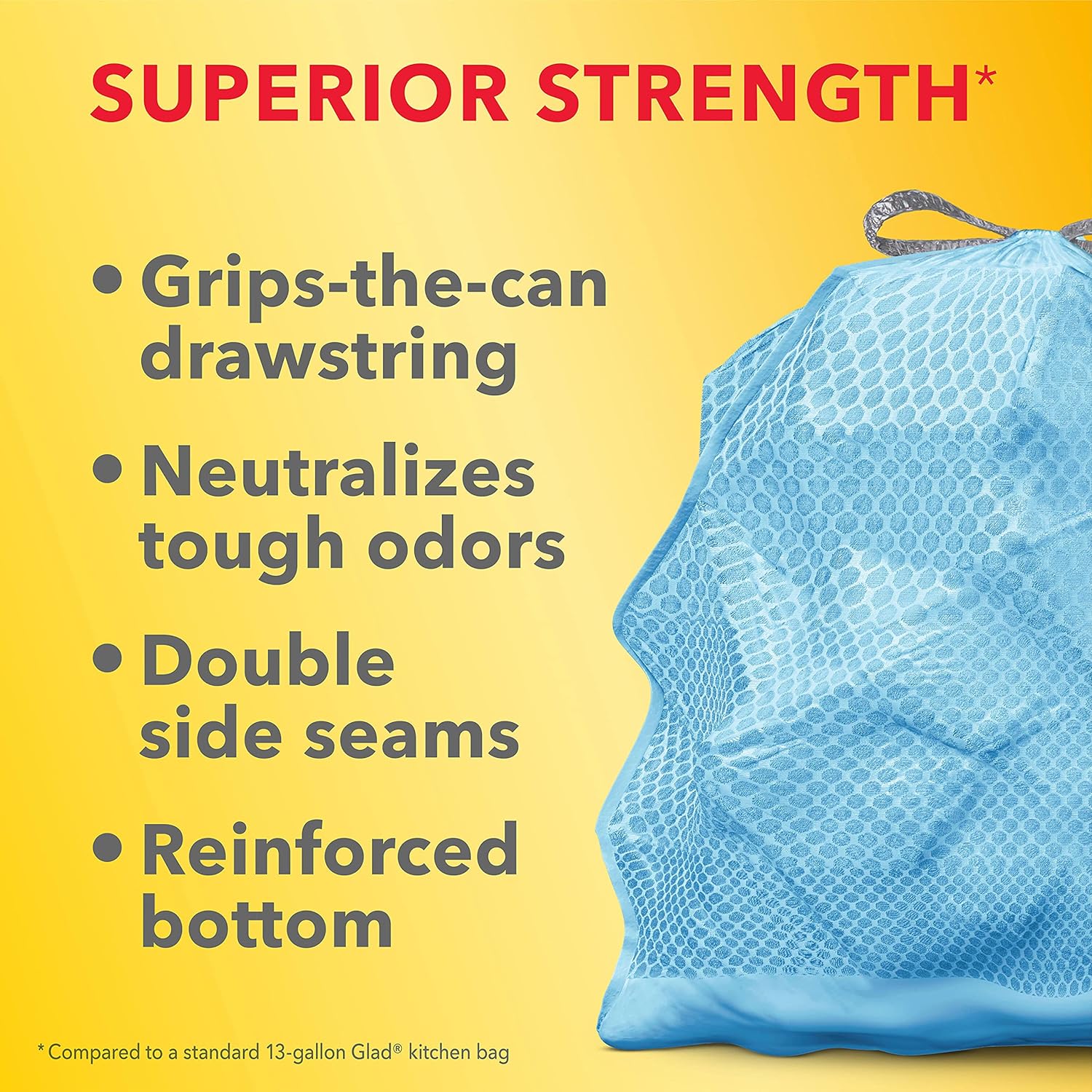 Glad ForceFlex MaxStrength with Clorox Trash Bags, 13 Gal, Lemon Fresh Bleach, 90 Ct, Pack May Vary