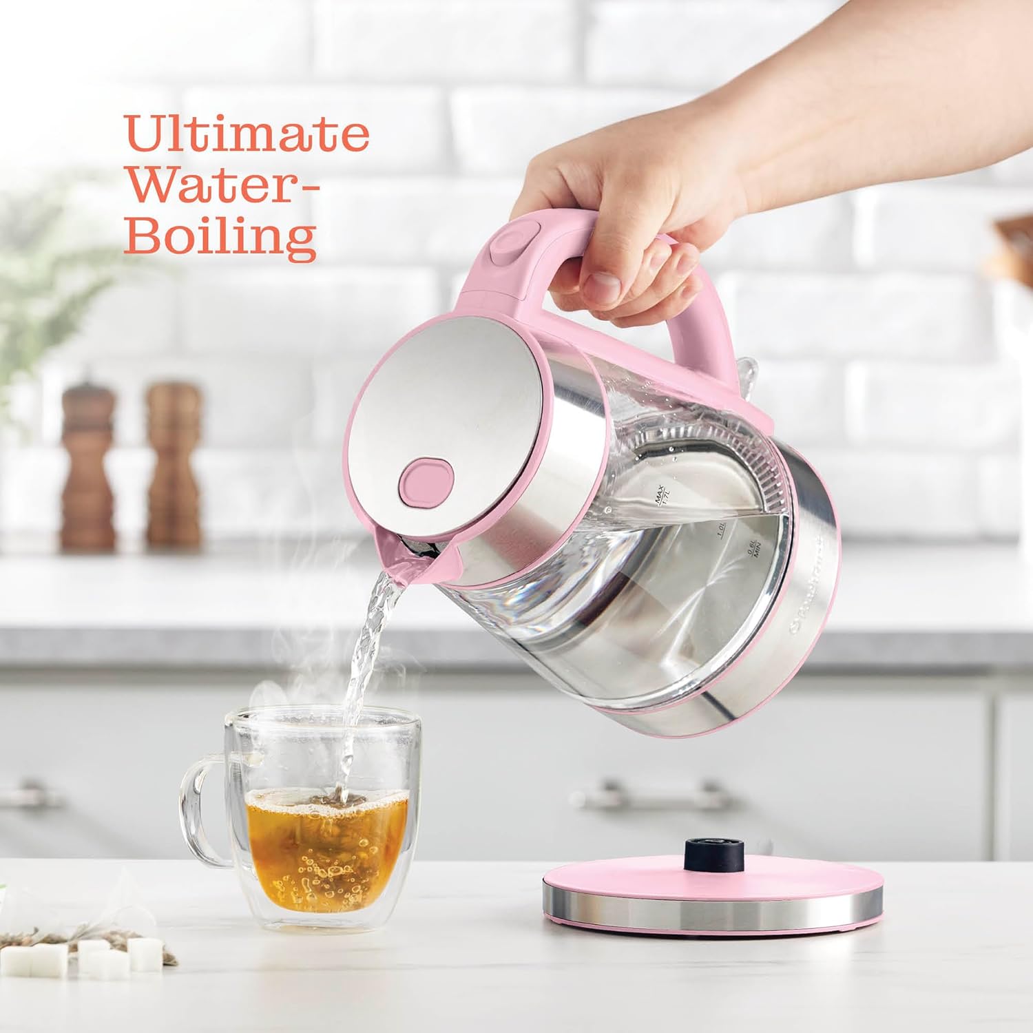 Speed-Boil Electric Kettle For Coffee & Tea - 1.7L Water Boiler 1500W, Borosilicate Glass, Easy Clean Wide Opening, Auto Shut-Off, Cool Touch Handle, LED Light. 360° Rotation, Boil Dry Protection