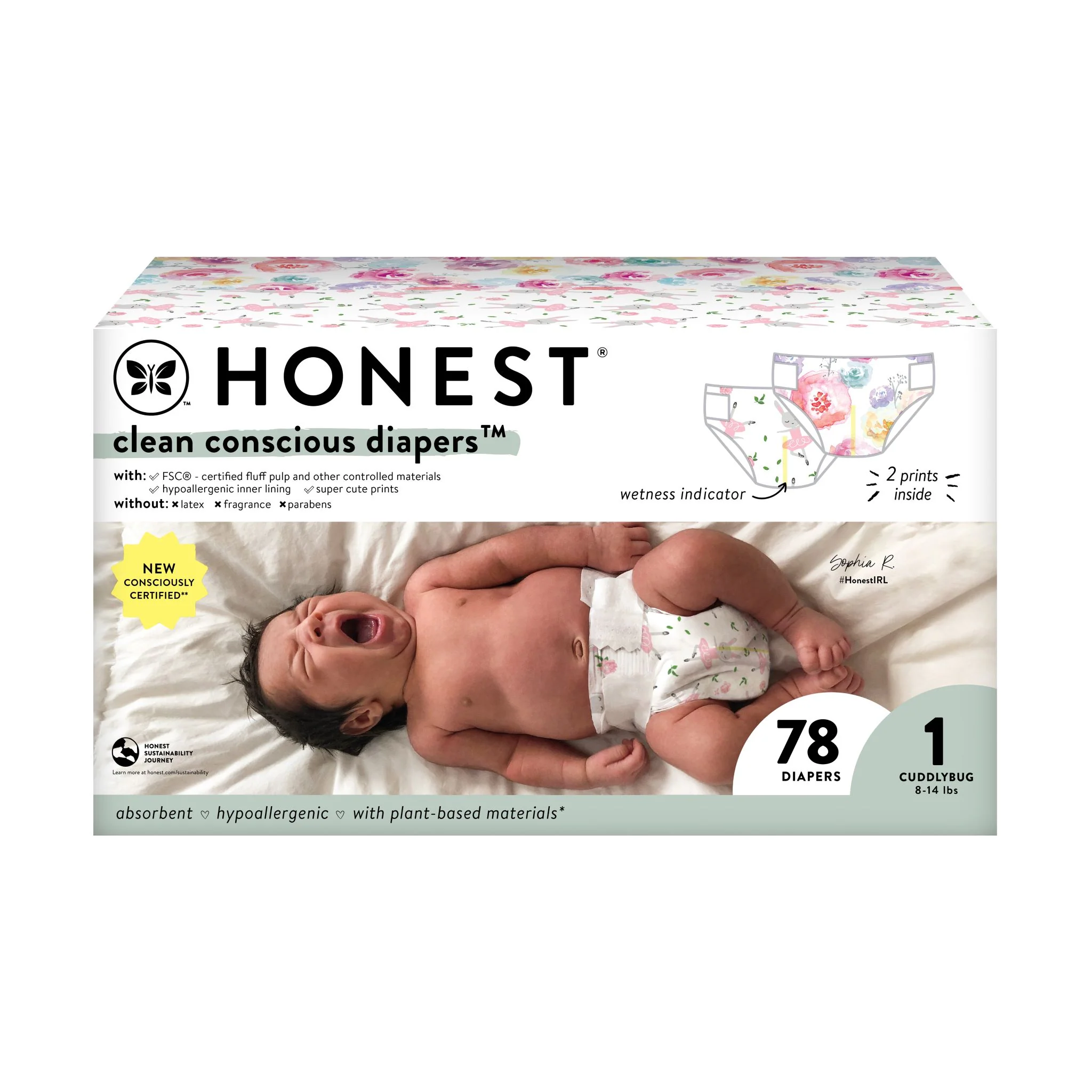 Honest Club Box, Size 1, Rose Blossom + Tutu Cute 78 ct
