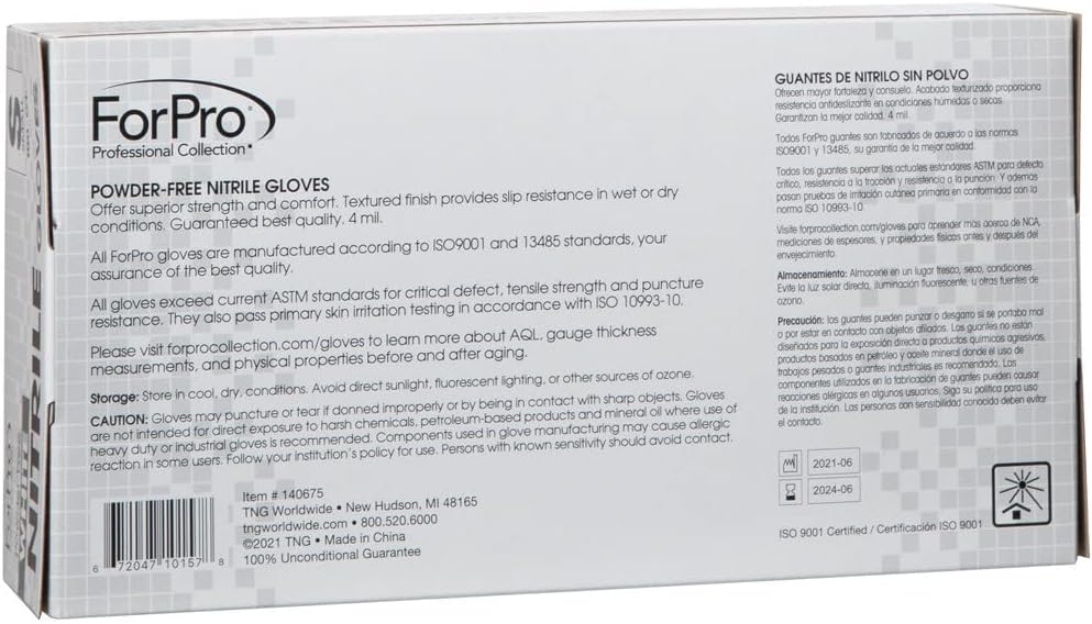 ForPro Professional Collection Disposable Nitrile Gloves, Chemical Resistant, Powder-Free, Latex-Free, Non-Sterile, Food Safe, 4 Mil, Black, Large, 100-Count